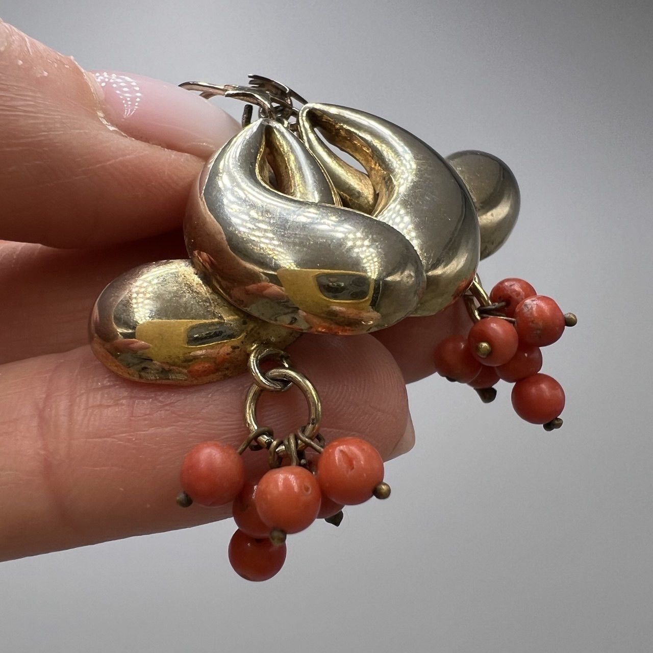 Vintage Gilt Silver 800 Women's Earrings Natural Red Coral