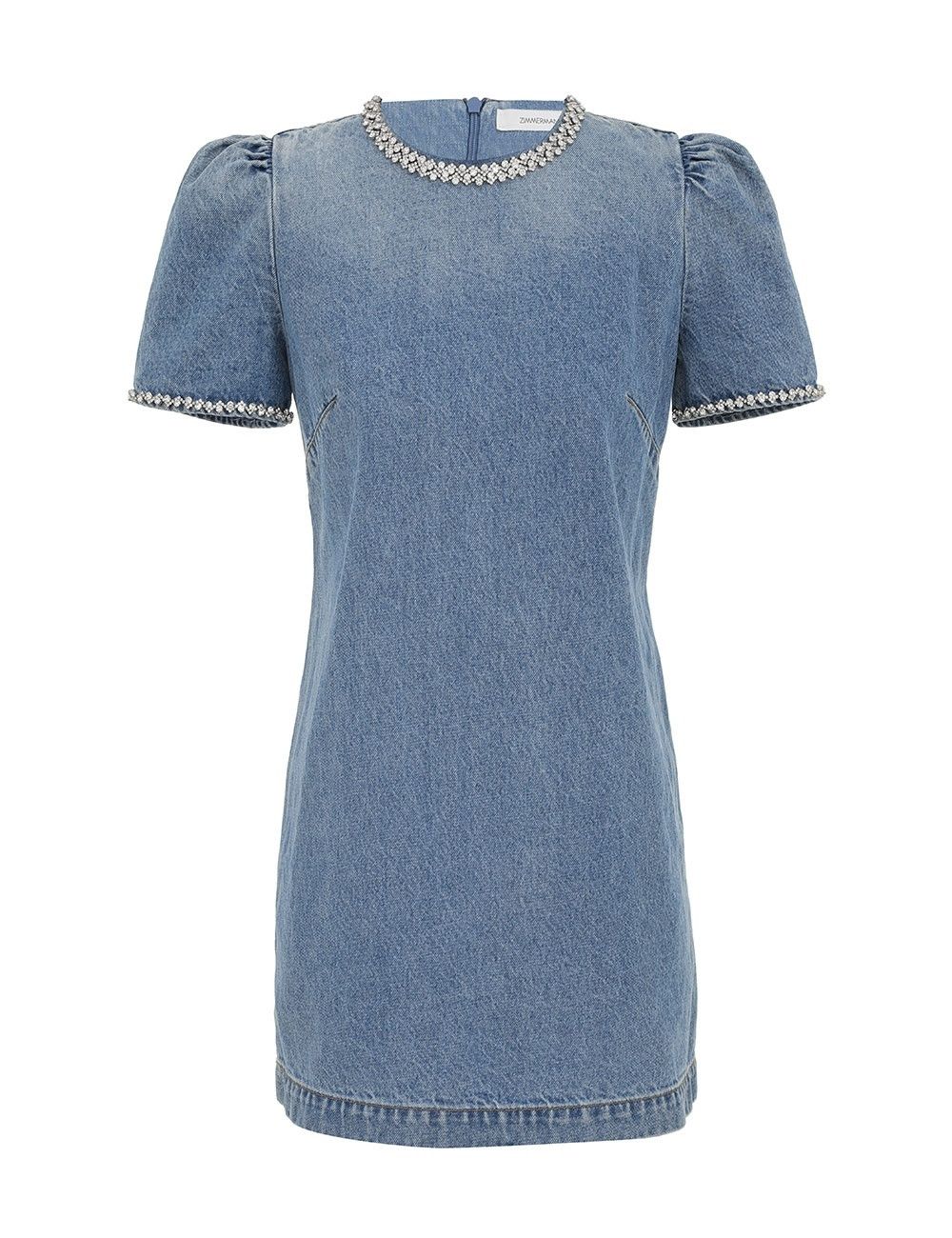 Zimmermann oc11z1025 Crush Embellished Denim Dress in Blue Size XS / US 0-2 / IT 36-38 - 1 Thumbnail