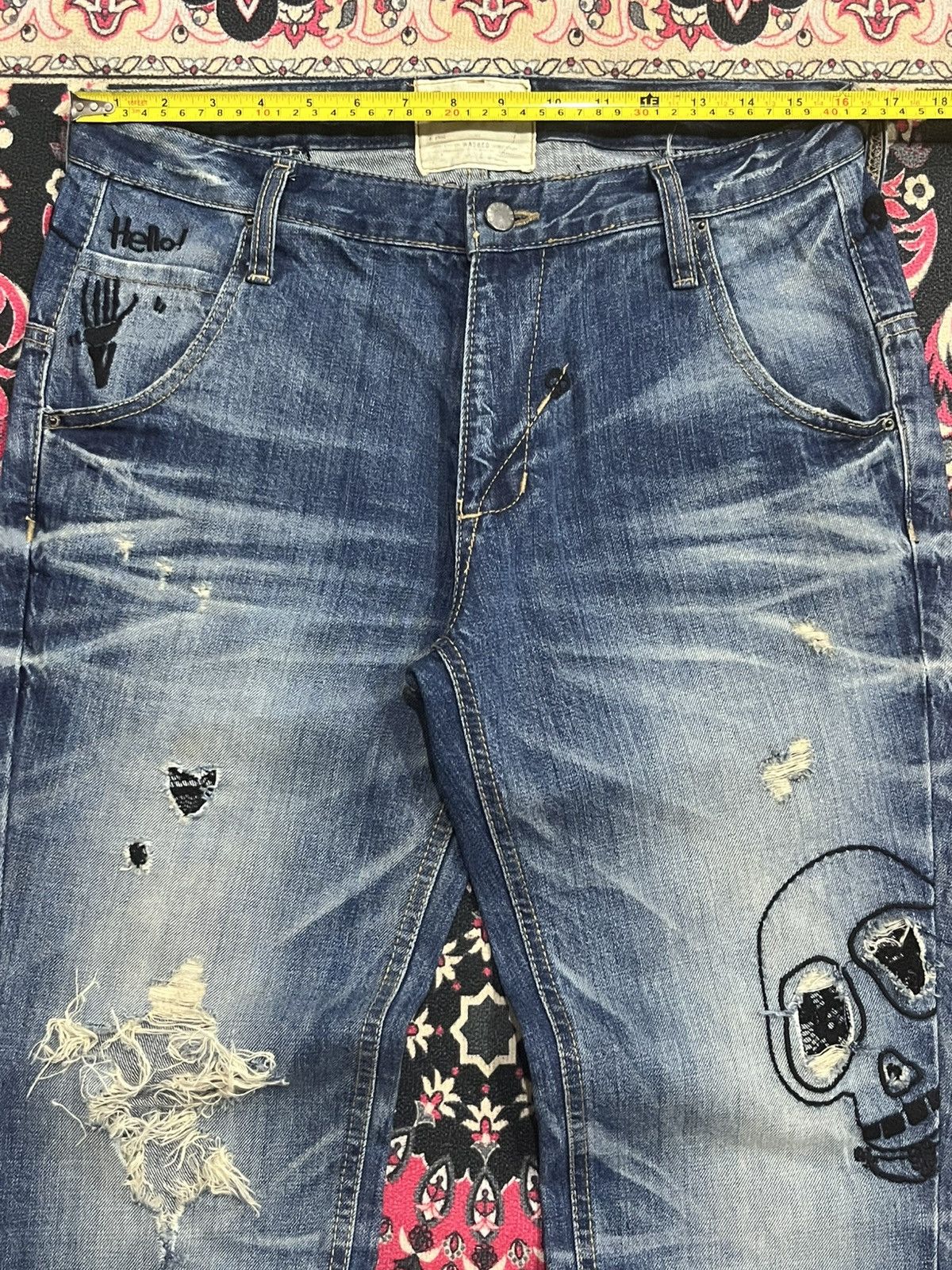 Hysteric Glamour Vintage Lolita “Doodles Skull” Distressed Blue Washed Jeans Size US 32 / EU 48 - 17 Thumbnail