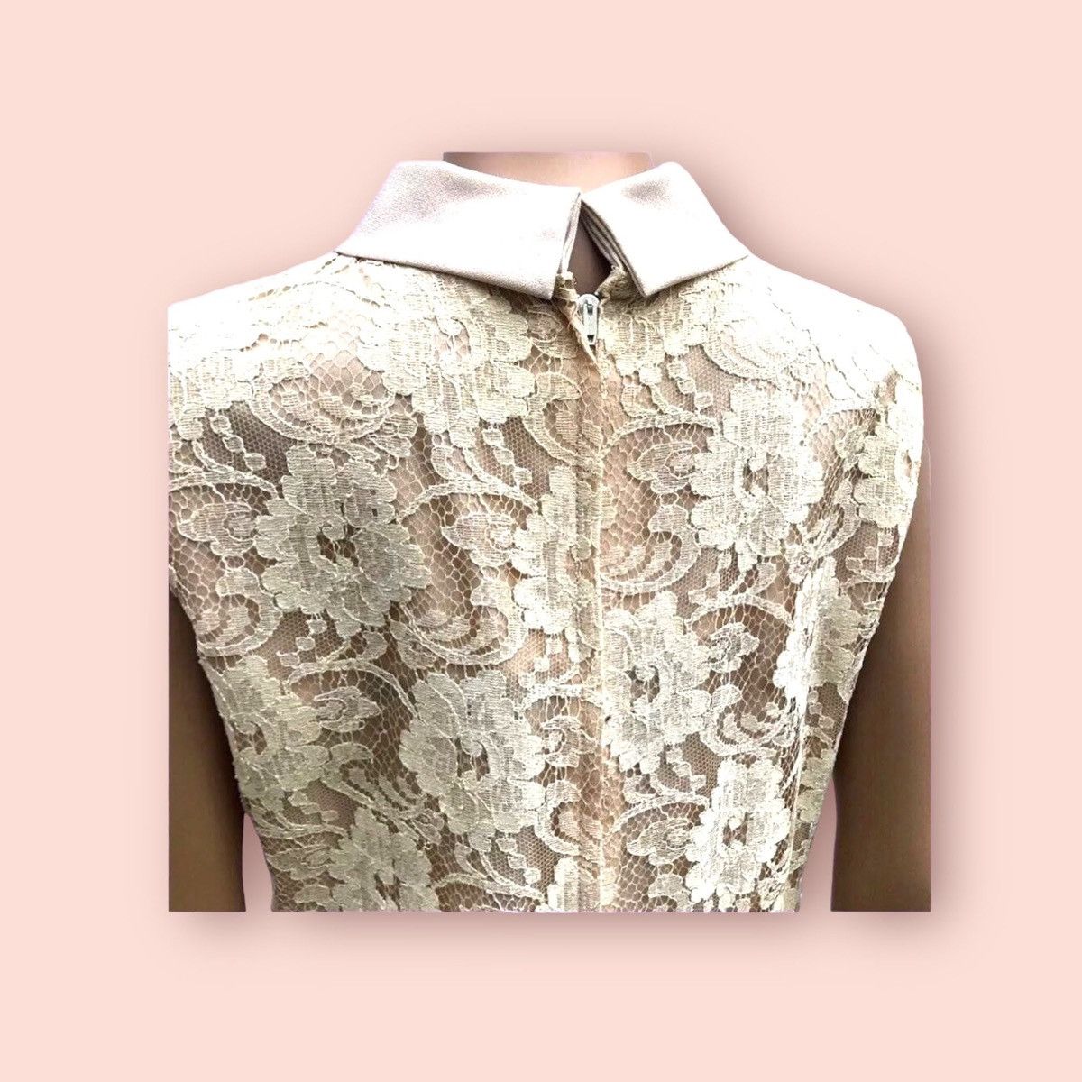 Vintage 60s Ivory Lace Baroque Dress Mid Calf + Rolled Collar Size M / US 6-8 / IT 42-44 - 4 Thumbnail