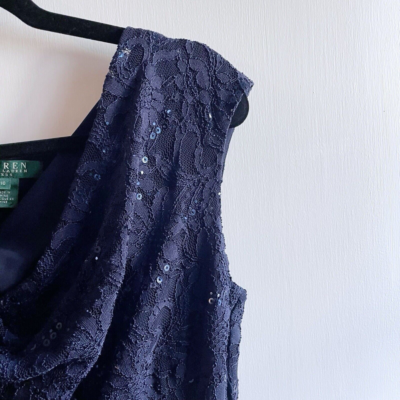 Lauren Ralph Lauren Lauren Ralph Lauren Dress Womens 10 Navy Blue Lace Sequin Size L / US 10 / IT 46 - 6 Thumbnail