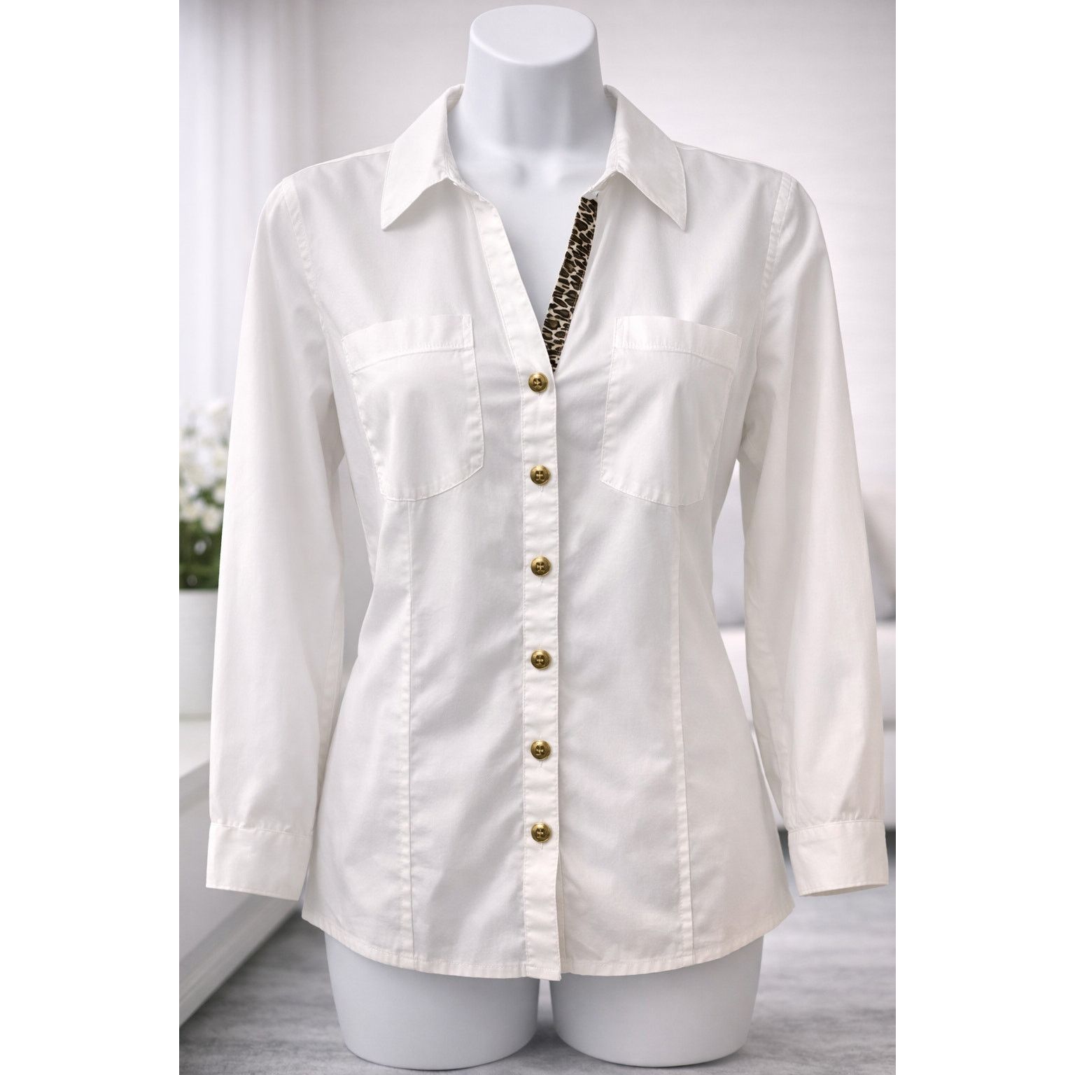 Anne Klein Anne Klein White Button Front Blouse Small Classic Shirt Size S / US 4 / IT 40 - 1 Thumbnail