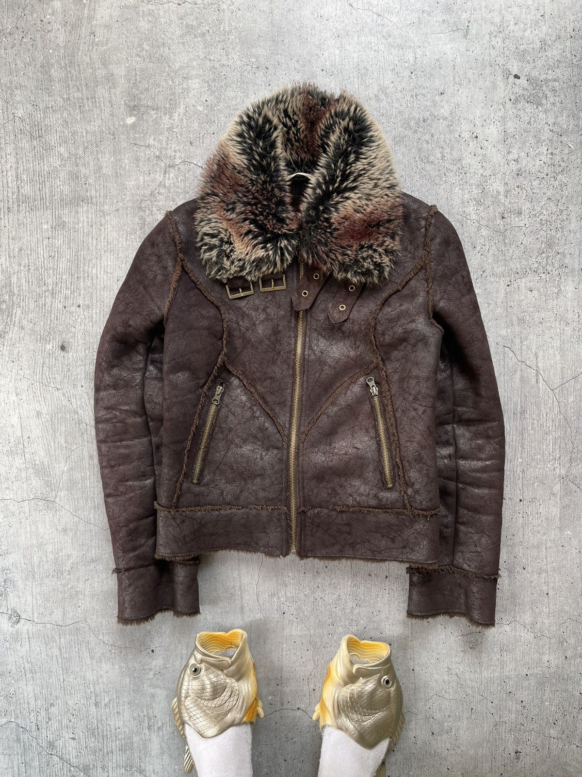 Japanese Brand Vintage If Six Was Nine Style Leather Ribbed Faux Fur Jacket Size L / US 10 / IT 46 - 2 Thumbnail