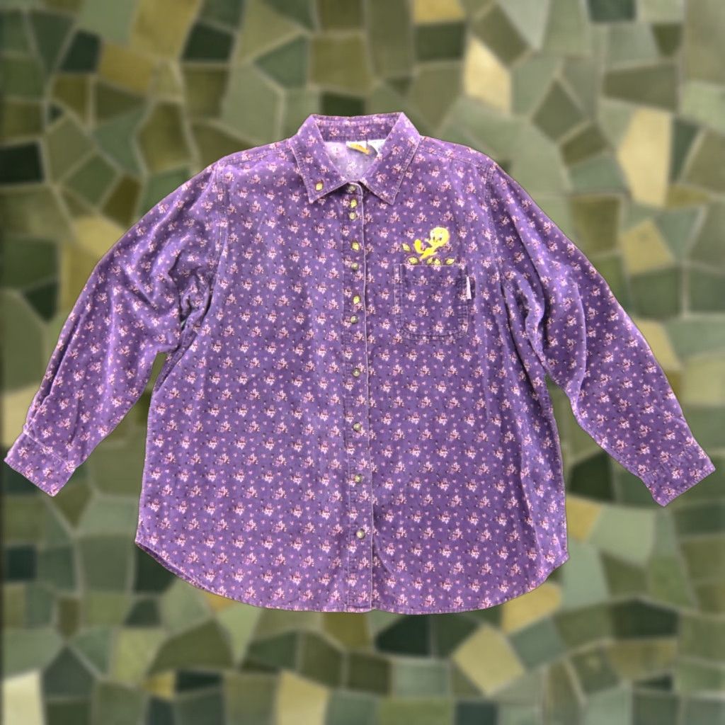 Vintage VINTAGE Looney Tunes Corduroy Purple Floral Tweety Bird Long Sleeve Button Blouse 18/20 Size XXL / US 16-18 / IT 52-54 - 1 Thumbnail