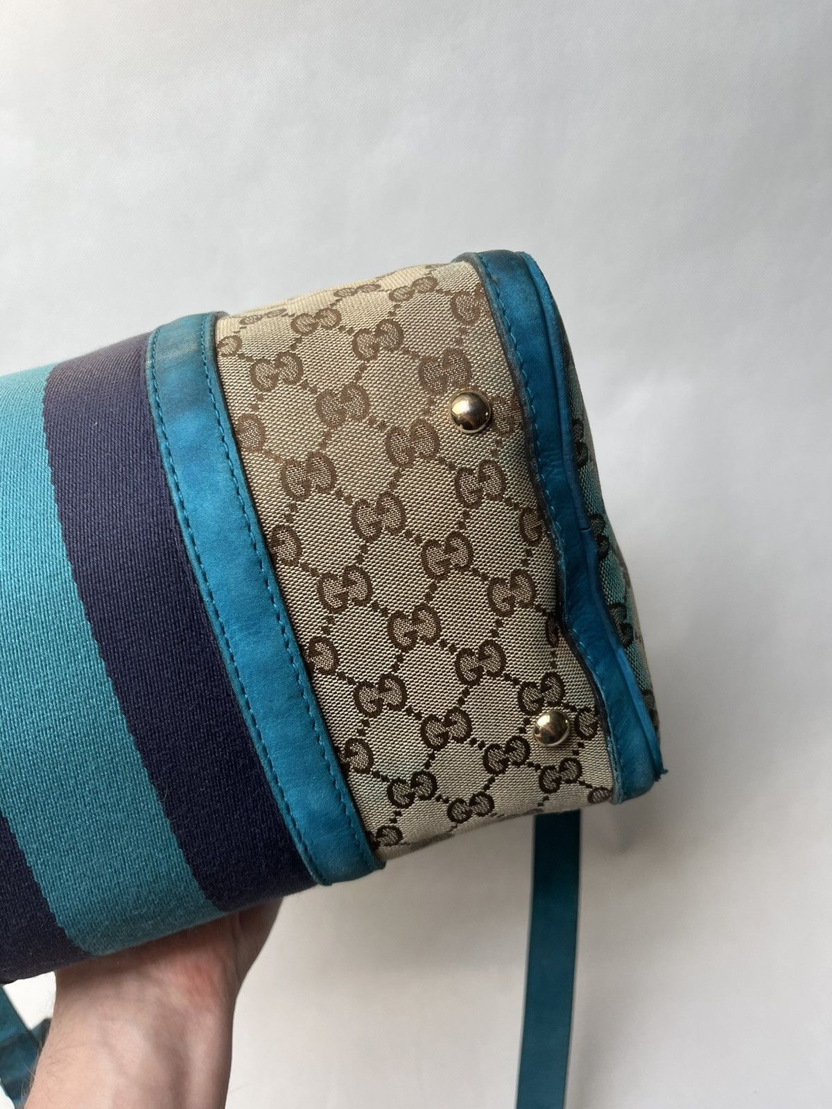 Gucci Vintage Gucci Web Boston GG canvas stripe shoulder handbag Size ONE SIZE - 13 Thumbnail