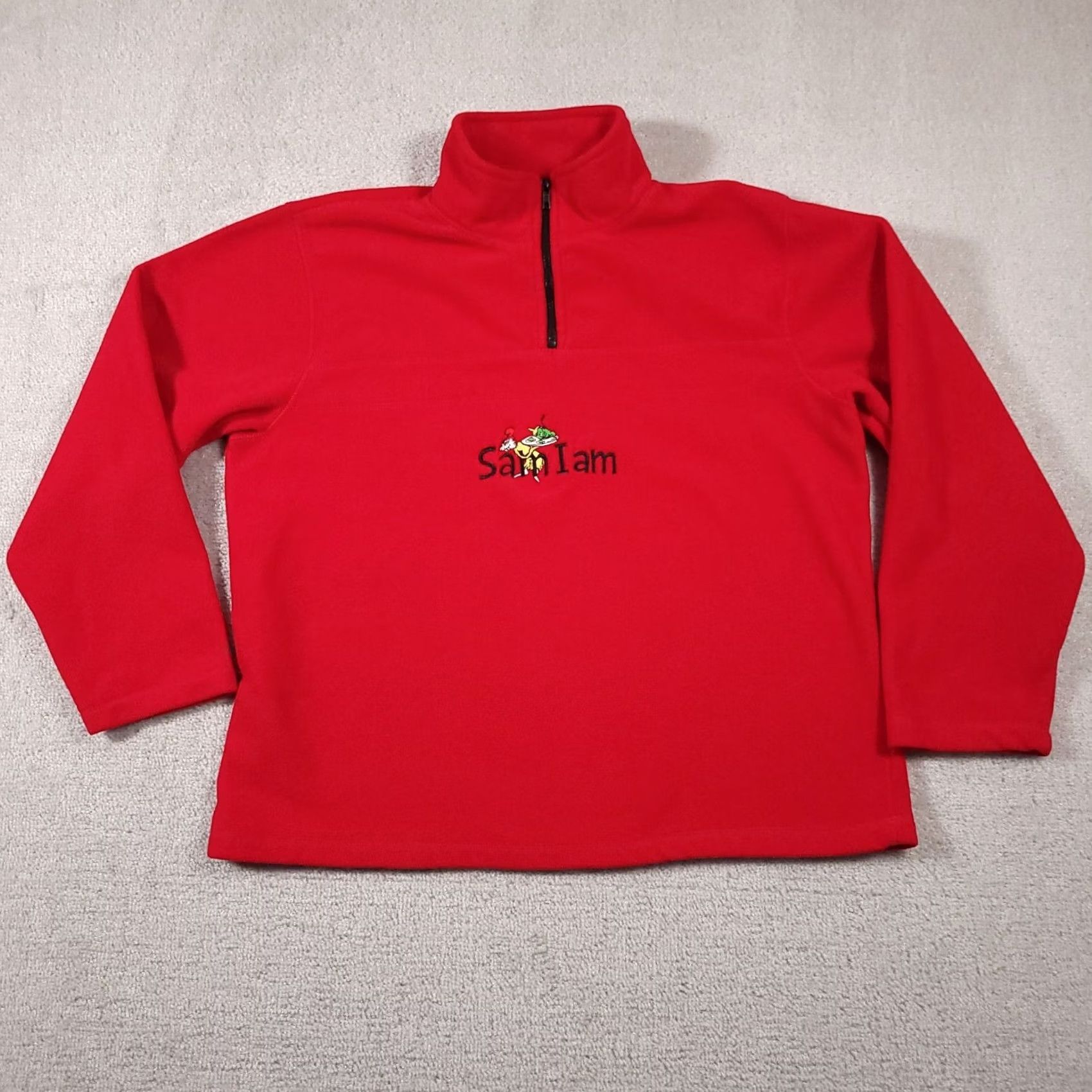 Vintage VINTAGE Dr Seuss Sweater Shirt Unisex Adults L Red 1/4 Zip Long Sleeve Fleece Sam I Am 90s Size US L / EU 52-54 / 3 - 2 Thumbnail