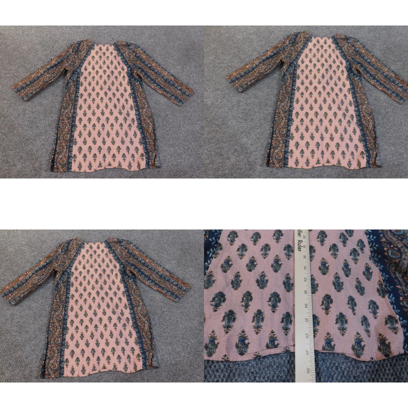 J. Jill J. Jill Blouse Shirt Tunic Pink Geometric V-Neck Cap Sleeve Slit Casual Womens S Regular Cotton Rayon Pullover No N/A Size S / US 4 / IT 40 - 8 Thumbnail
