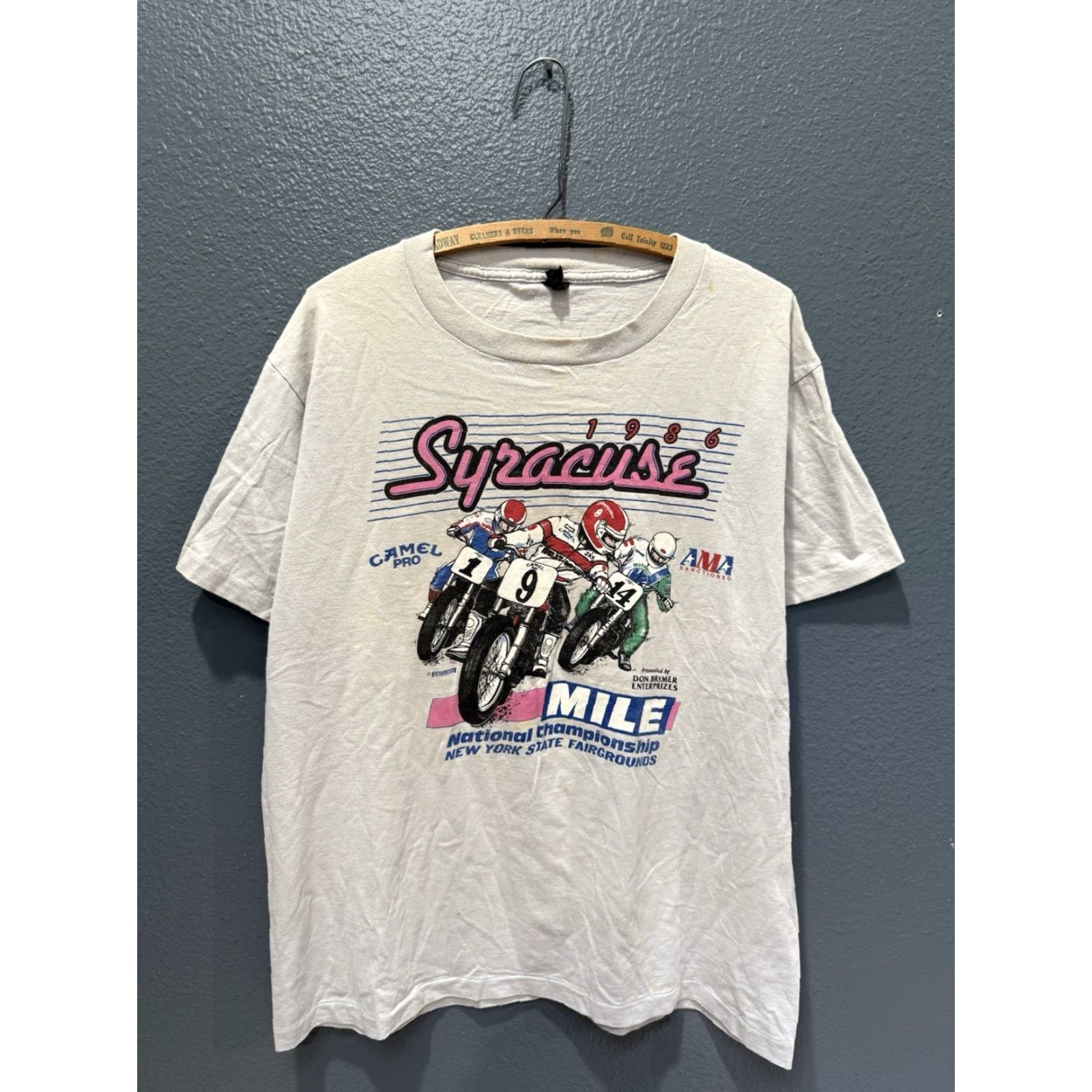 Camel VINTAGE Syracuse Mile Flat Track Racing Motorcycle Tee XL Gray Camel Pro Shirt 1980s Men’s Mens Size US XL / EU 56 / 4 - 4 Thumbnail