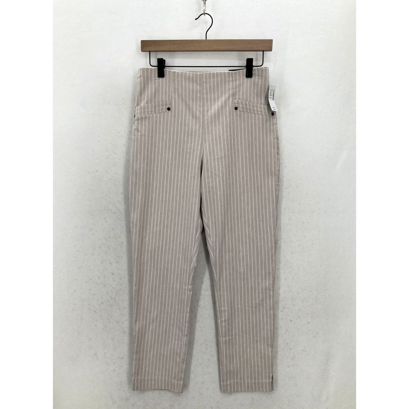 Vintage Maurices Bengaline Pants Womens Small Beige Striped Pull On Skinny Ankle Stretch Size 28" / US 6 / IT 42 - 2 Thumbnail