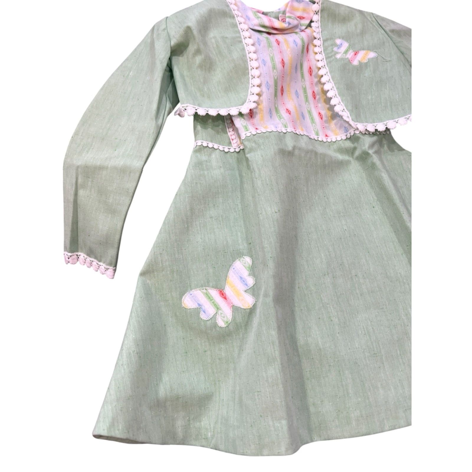 Vintage VINTAGE Ruth Of Carolina Party Dress Girls 5 With Jacket Mint Green W/ Butterfly Dress Jacket 1960s Cotton Blend Sleeveless Party Girls Size US S / EU 44-46 / 1 - 4 Thumbnail