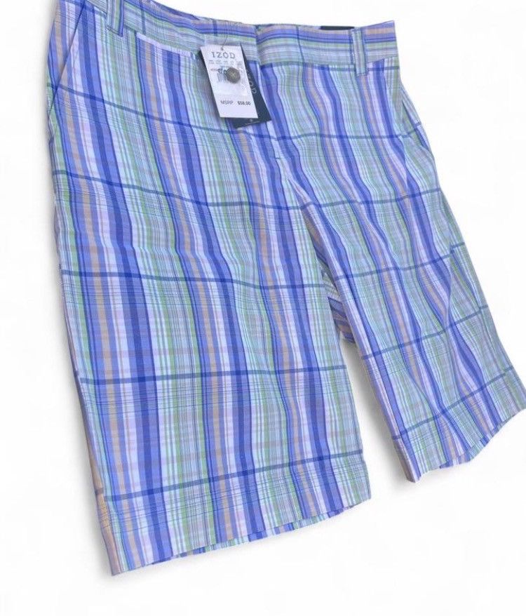 Izod IZOD Golf Plaid Shorts Blue Green Stretch NWT Women’s 6 Size 28" / US 6 / IT 42 - 4 Thumbnail