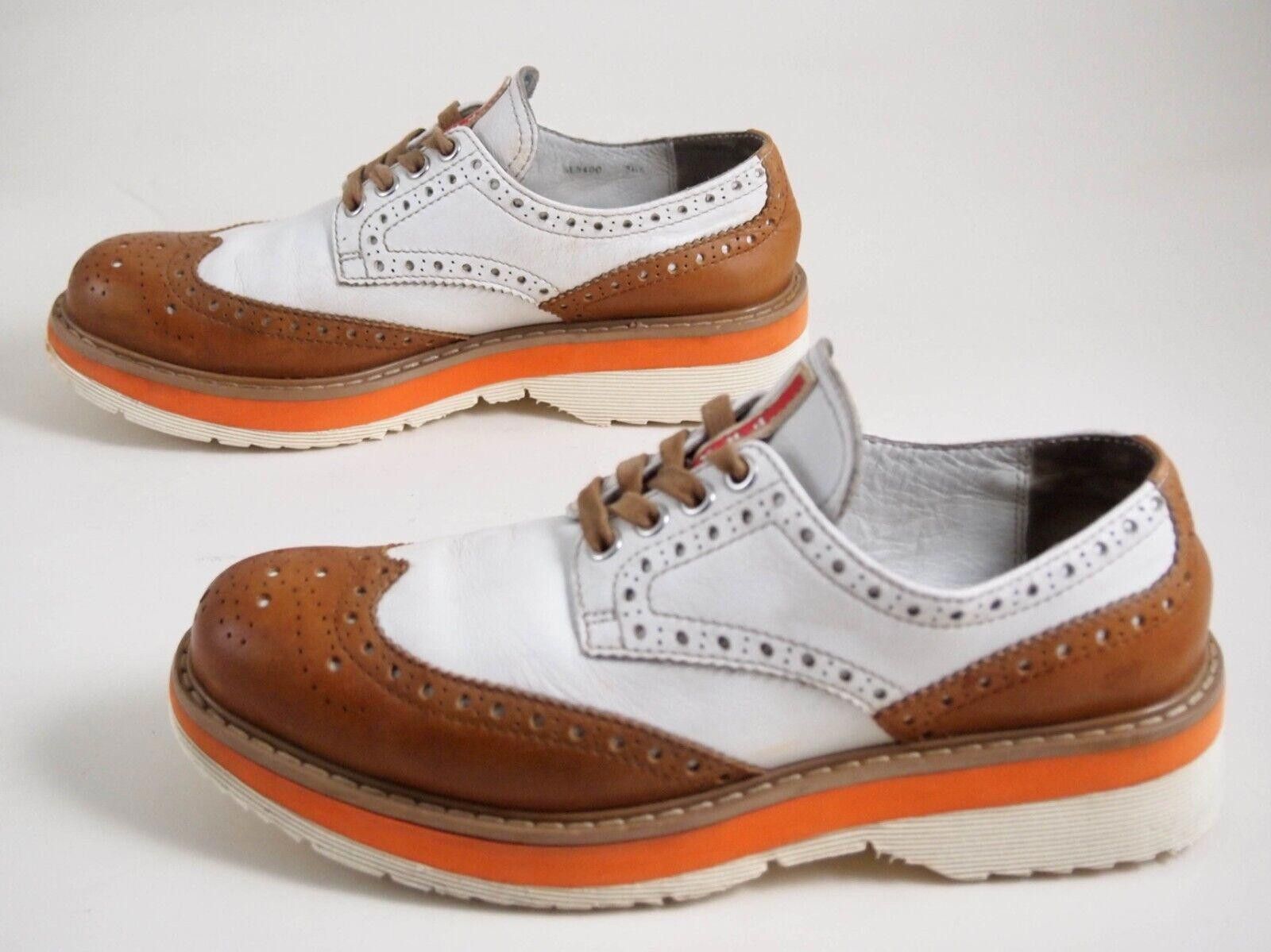 Prada Prada Lug Sole Brogues Brown White Leather EU 36.5 US 6.5 Size US 6.5 / IT 36.5 - 2 Thumbnail
