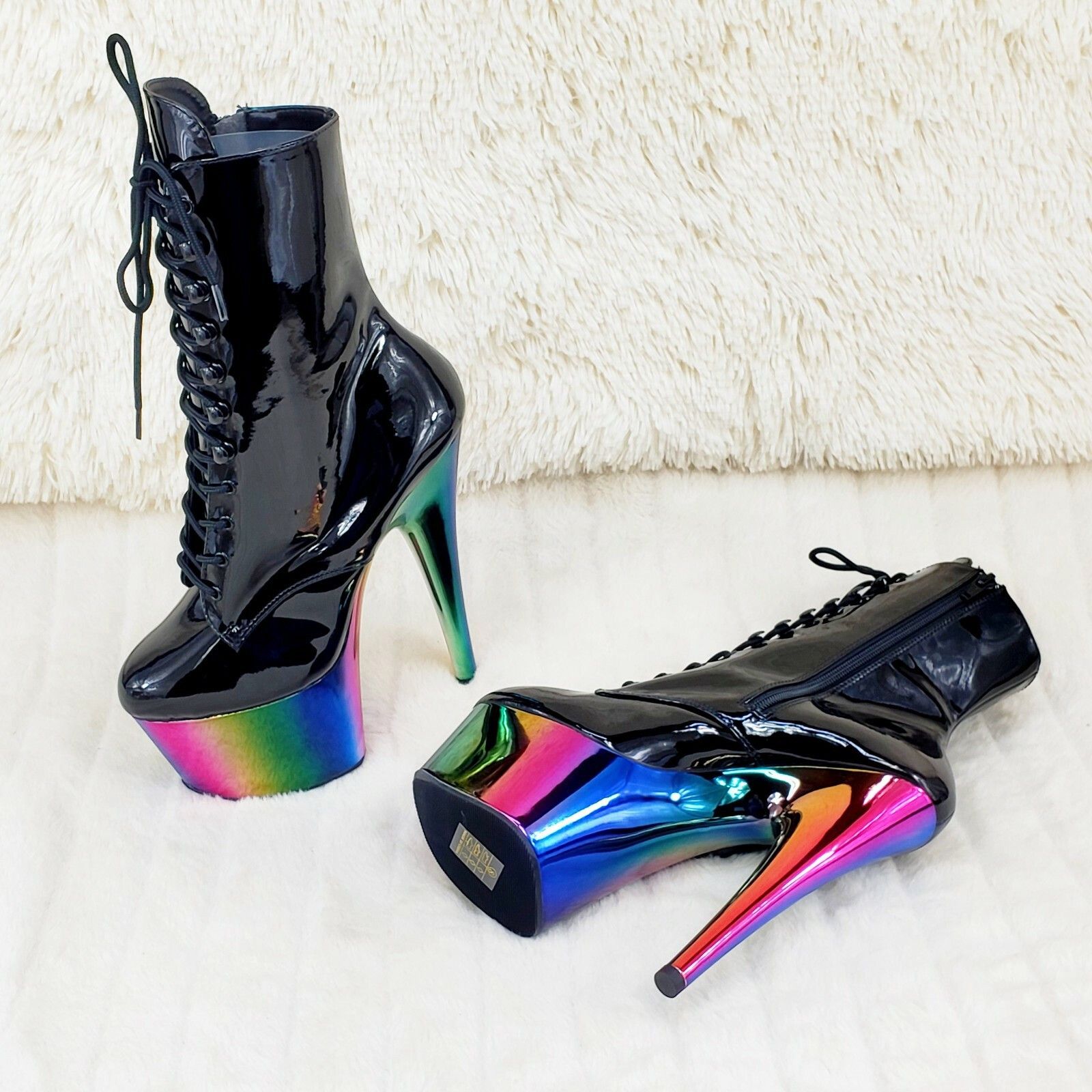 Other Adore 1020RC Black Patent Rainbow Platform 7" High Heel Ankl Size US 10 / IT 40 - 5 Thumbnail