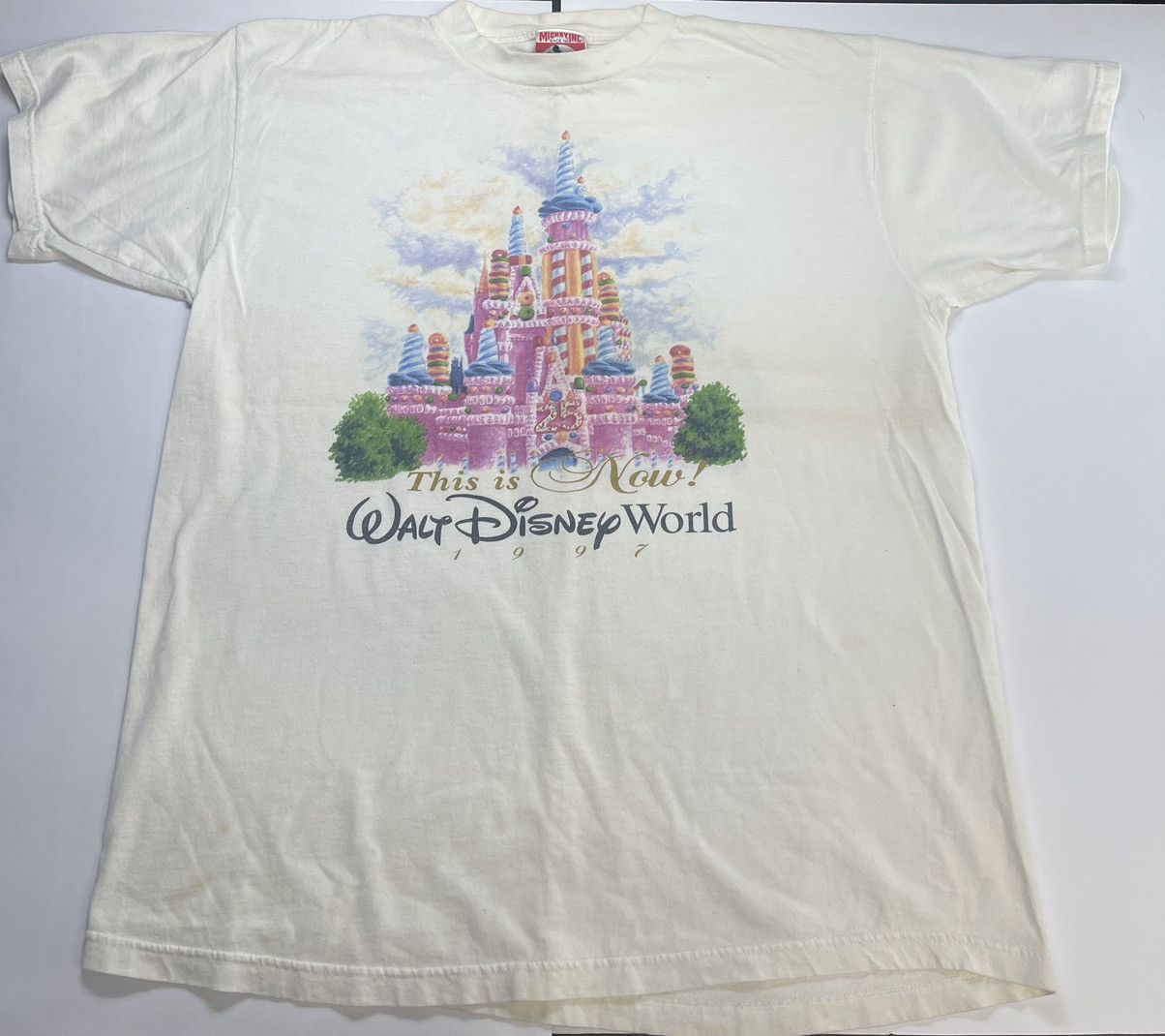 image of Disney World 25Th Castle Cake T-Shirt Two Sided 1997 XL in White, Women's