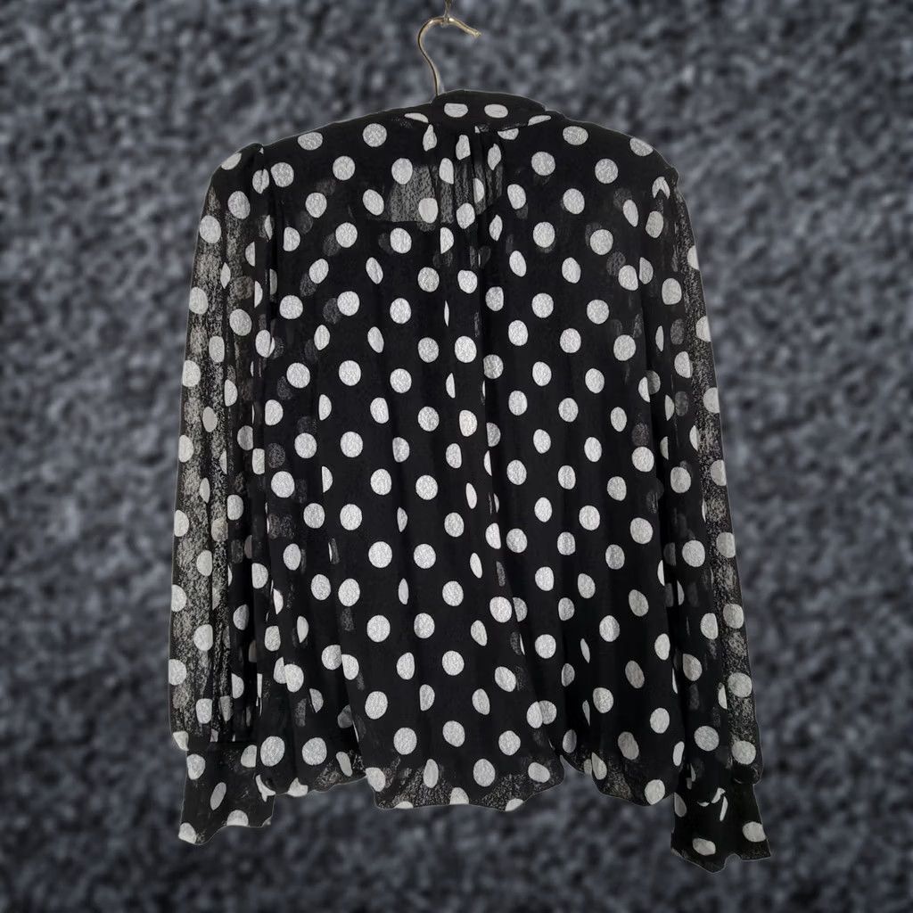 Vintage Ember Blouse Black White Polka Dot Tie-Neck Puff Sleeve Sheer M Size M / US 6-8 / IT 42-44 - 1 Thumbnail