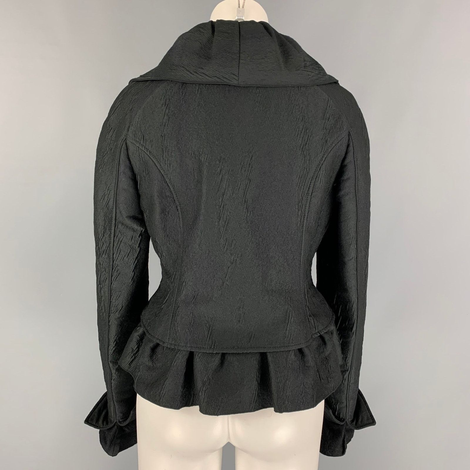 Rochas ROCHAS Size 4 Black Textured Wool Peplum Jacket Size S / US 4 / IT 40 - 4 Thumbnail