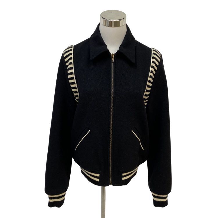 Saint Laurent Paris Saint Laurent Striped Shoulder Zip-Up Jacket Size S Size US S / EU 44-46 / 1 - 1 Thumbnail