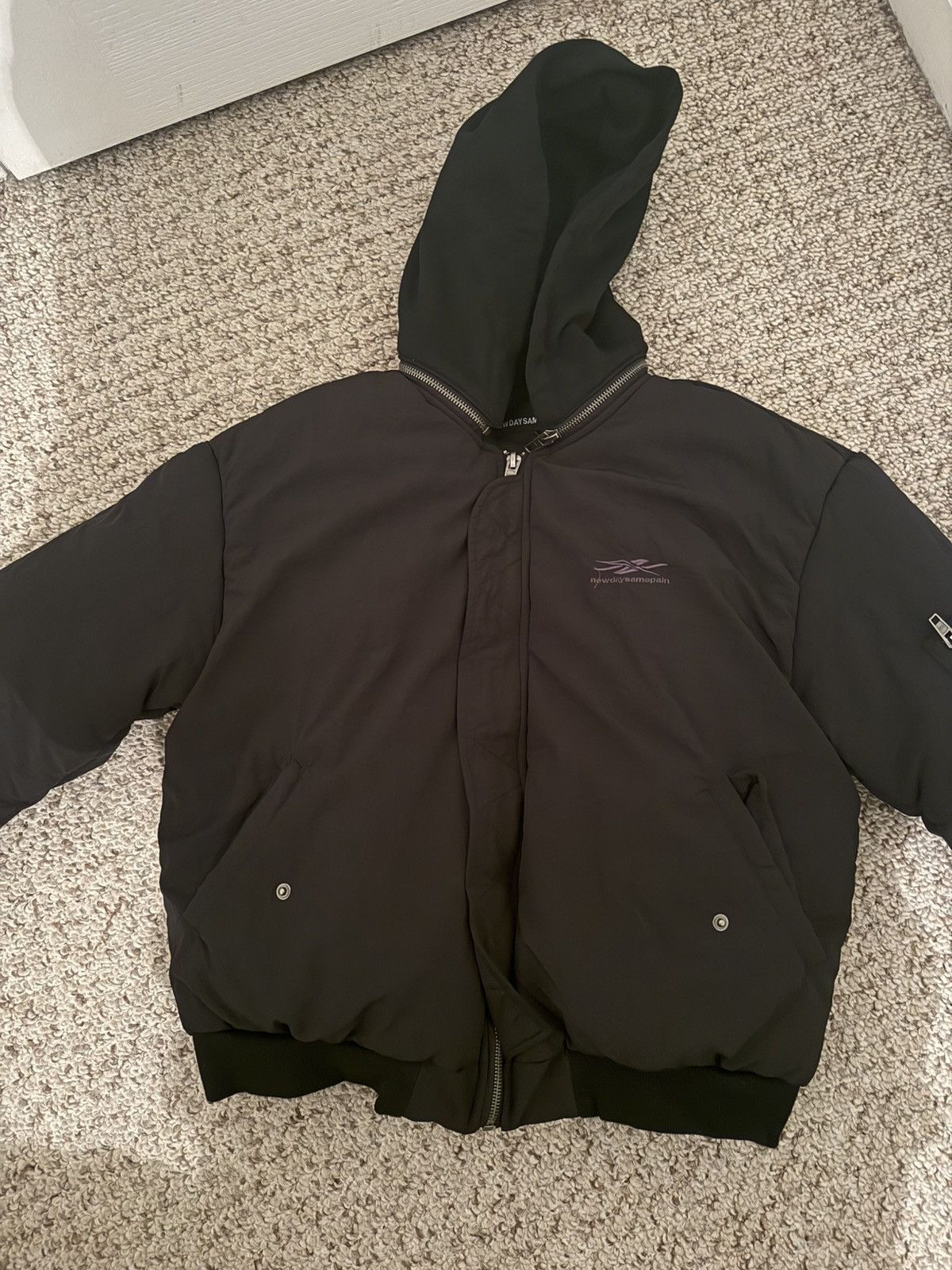 New Day Same Pain Sport Bomber Black Jacket - WyCo Vintage