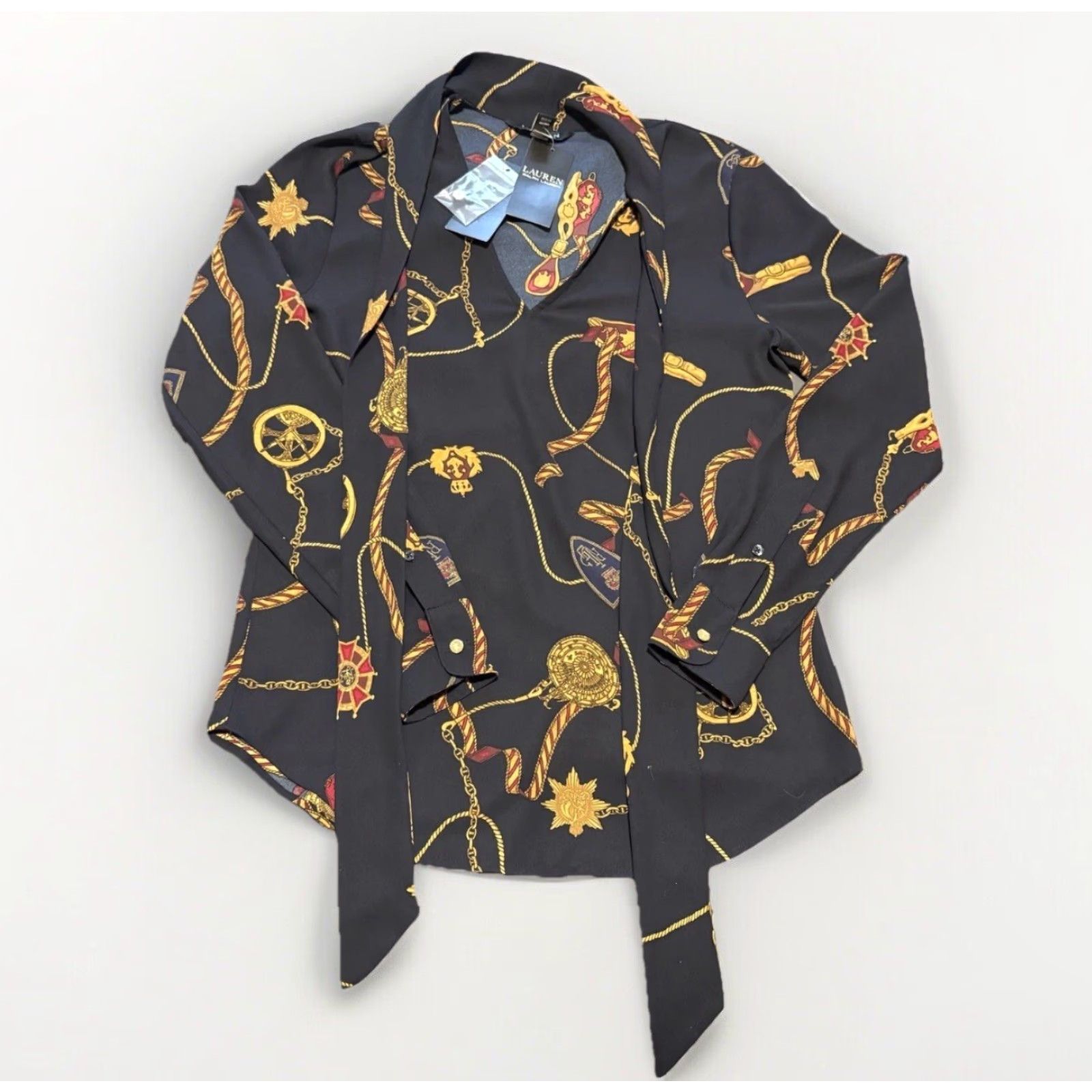 Ralph Lauren Lauren Ralph Lauren Black Label Belting-Print Georgette Tie-Neck Blouse XS Multicolor NWT Size XS / US 0-2 / IT 36-38 - 4 Thumbnail