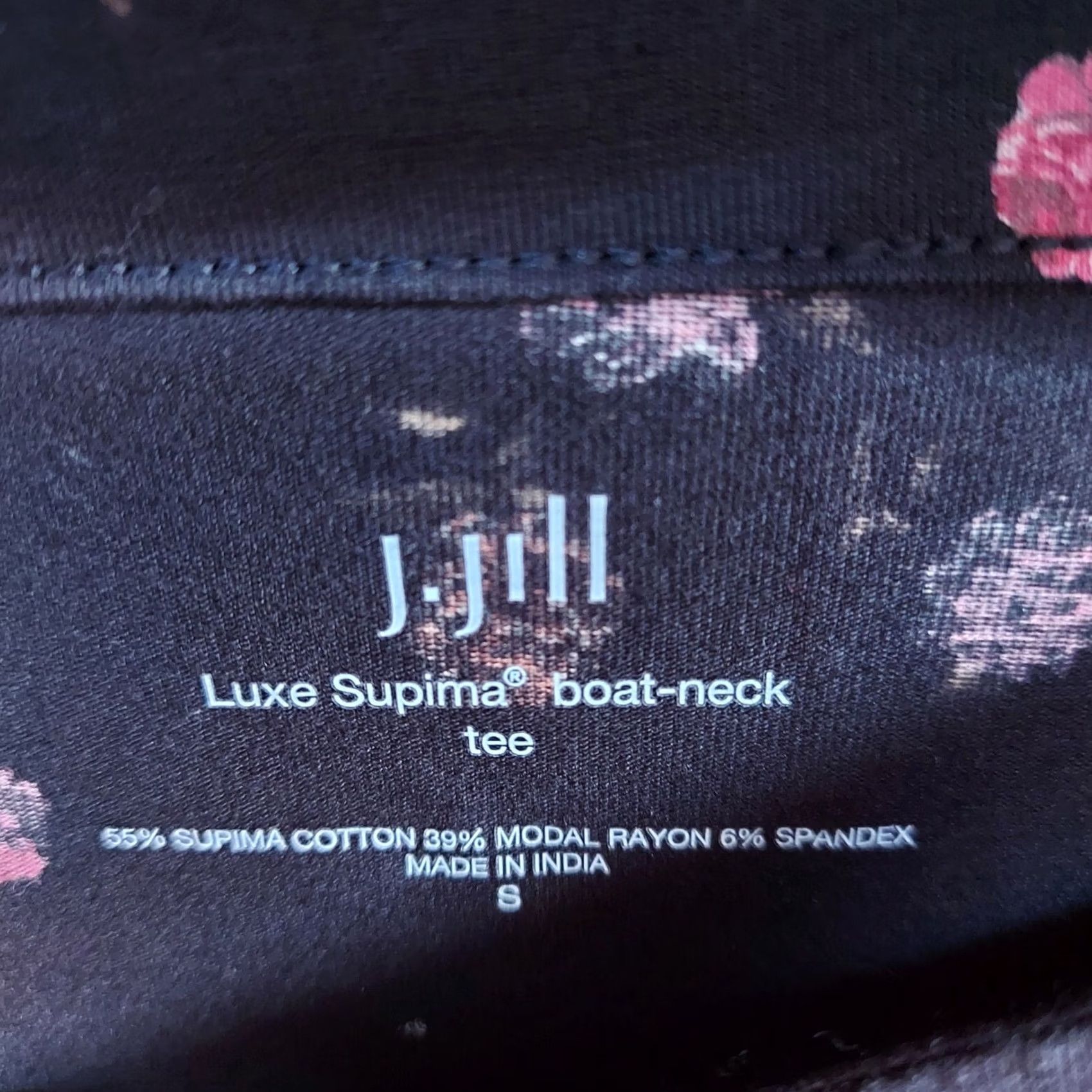 J. Jill J.Jill Women Small Luxe Supima Boat-Neck Tee Floral Long Sleeve Top Black Casual Shirt Ladies Small Black Floral Long Sleeve Boat Neck Tee Size S / US 4 / IT 40 - 4 Thumbnail