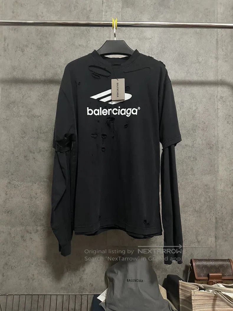 Balenciaga Balenciaga 3B Logo Distressed Longsleeve. Size US S / EU 44-46 / 1 - 1 Thumbnail
