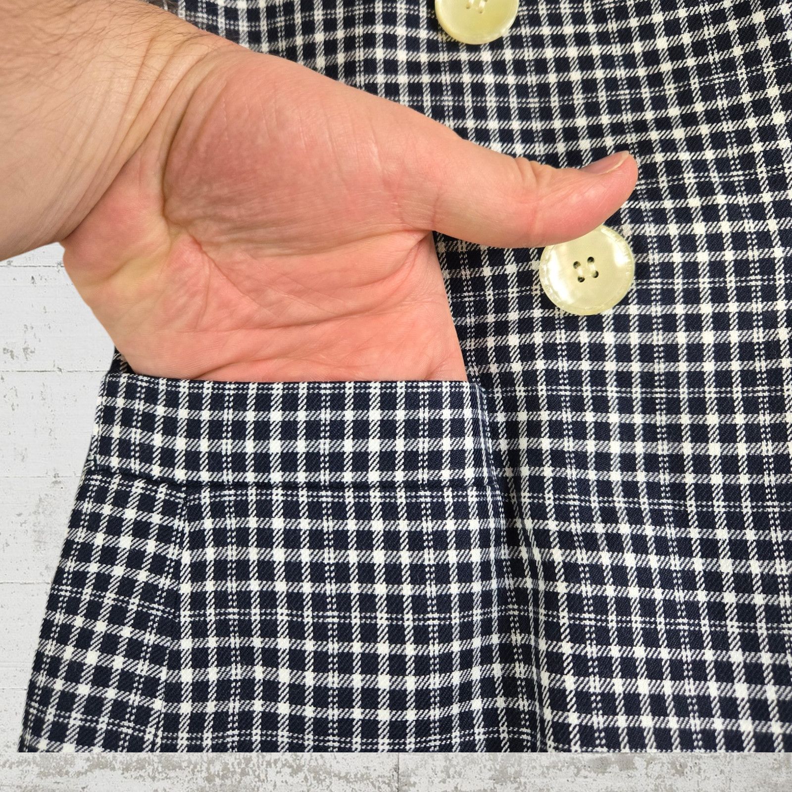 Vintage Vintage Navy Plaid Crop Blazer Size 10 Size L / US 10 / IT 46 - 6 Thumbnail