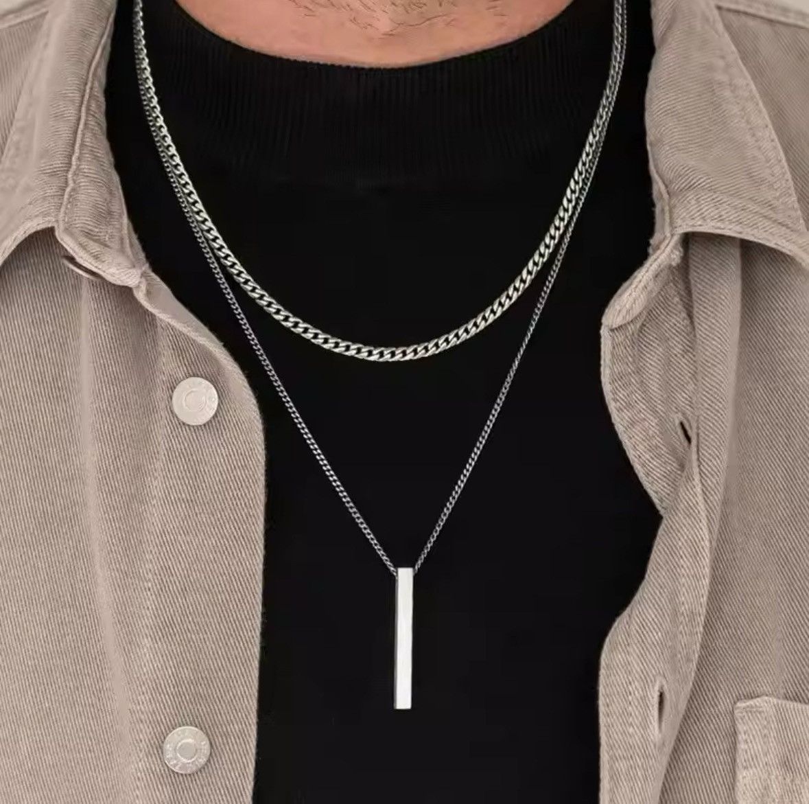 Jewelry Necklace Geometry Stainless Steel Cuban Necklace Size ONE SIZE - 1 Thumbnail