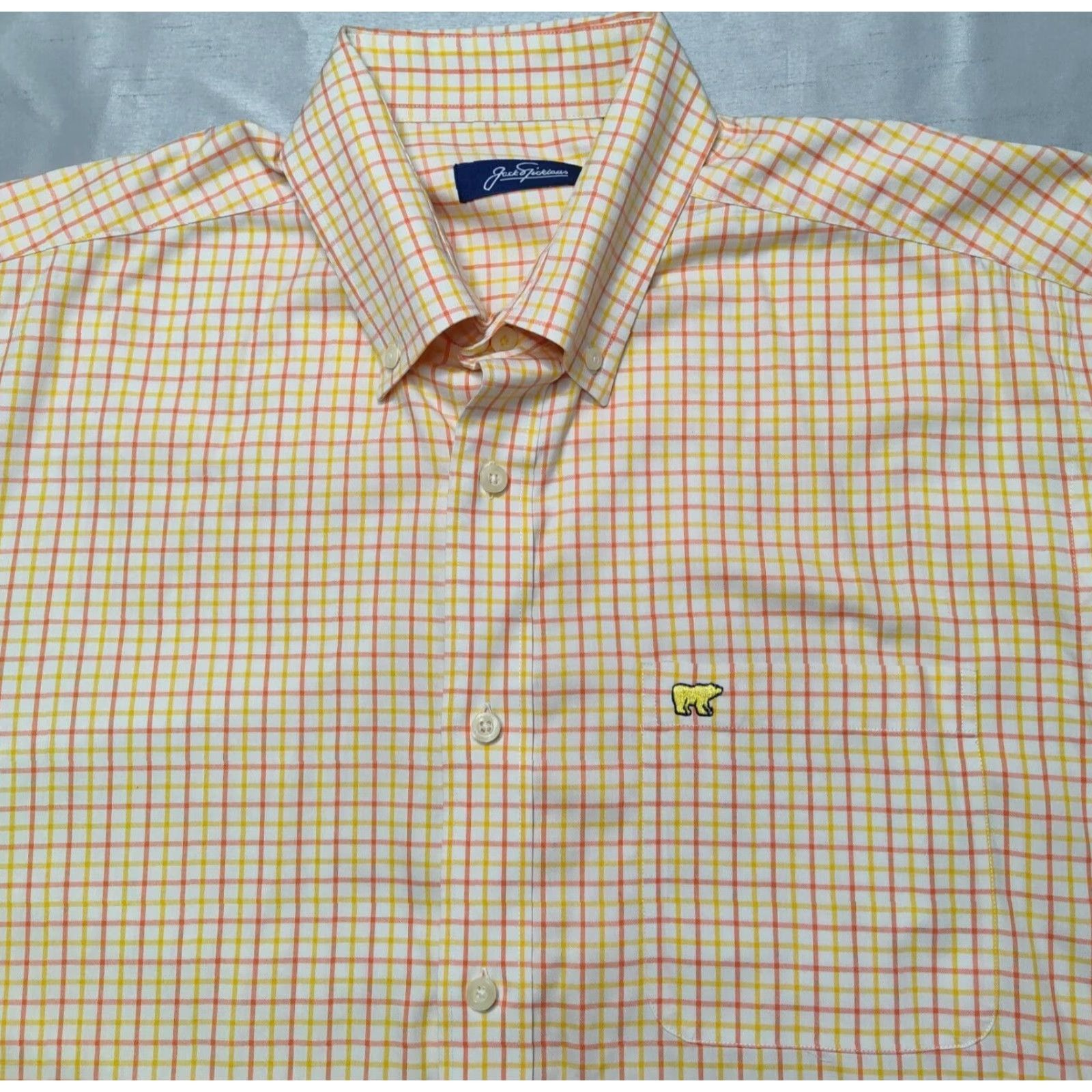 Vintage JACK NICKLAUS Men L Yellow Orange Check 100% Cotton Button-Up Shirt EUC Size US L / EU 52-54 / 3 - 3 Thumbnail