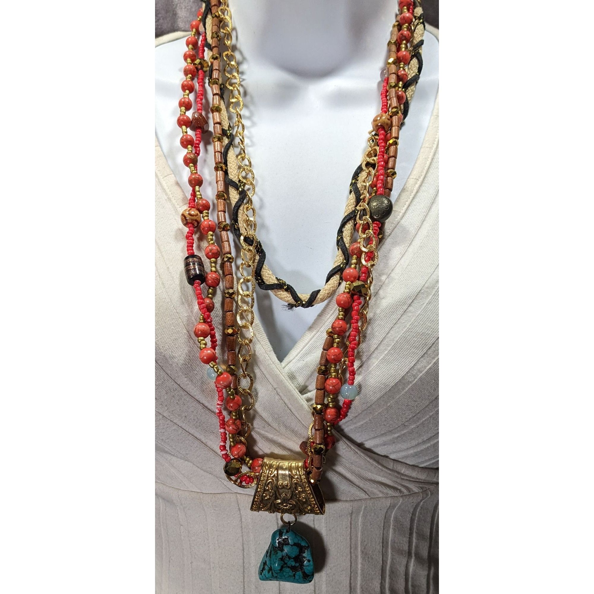 Other Mali Bohemian Layered Glass Stone And Wood Necklace Size ONE SIZE - 4 Thumbnail