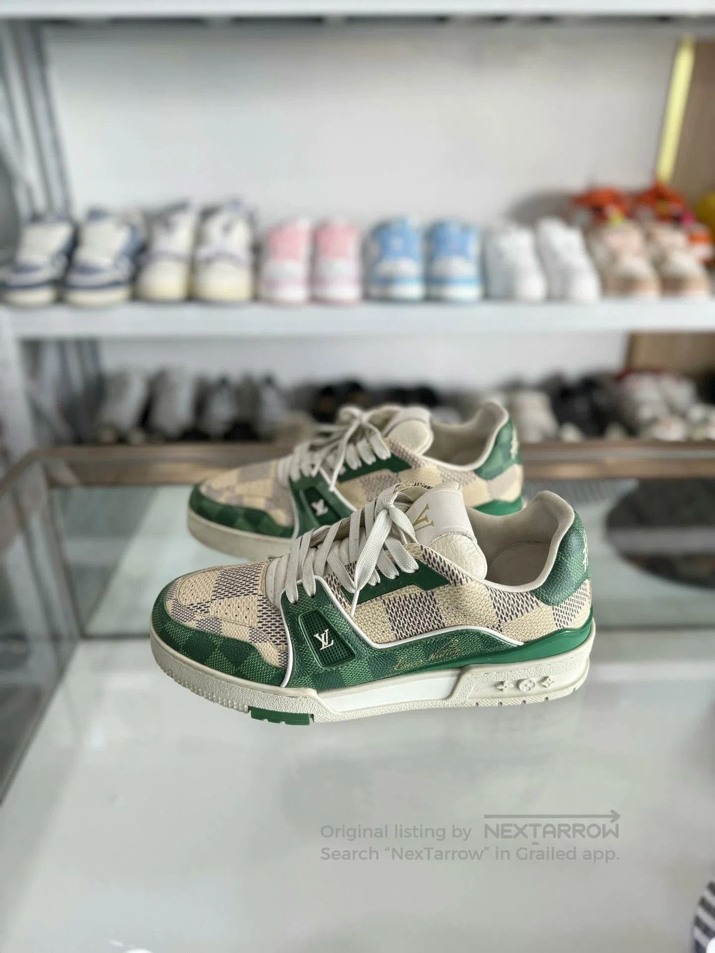 Louis Vuitton Louis Vuitton LV Trainer White Green Check. Size US 7 / EU 40 - 1 Thumbnail