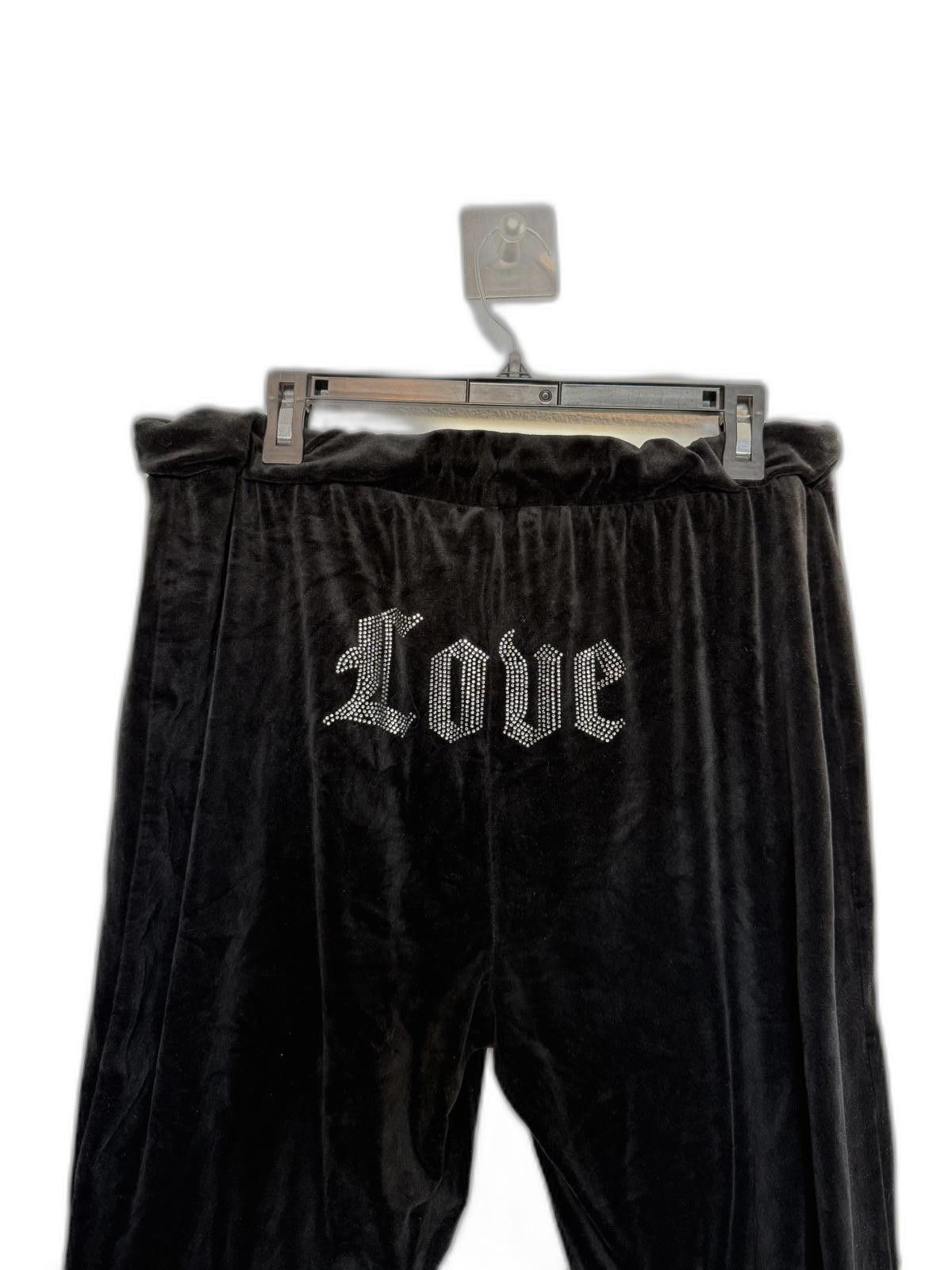 Designer Y2K Black Velvet Joggers with "Love" Embroidery Rhinestones Size 42" / US 20 - 1 Thumbnail