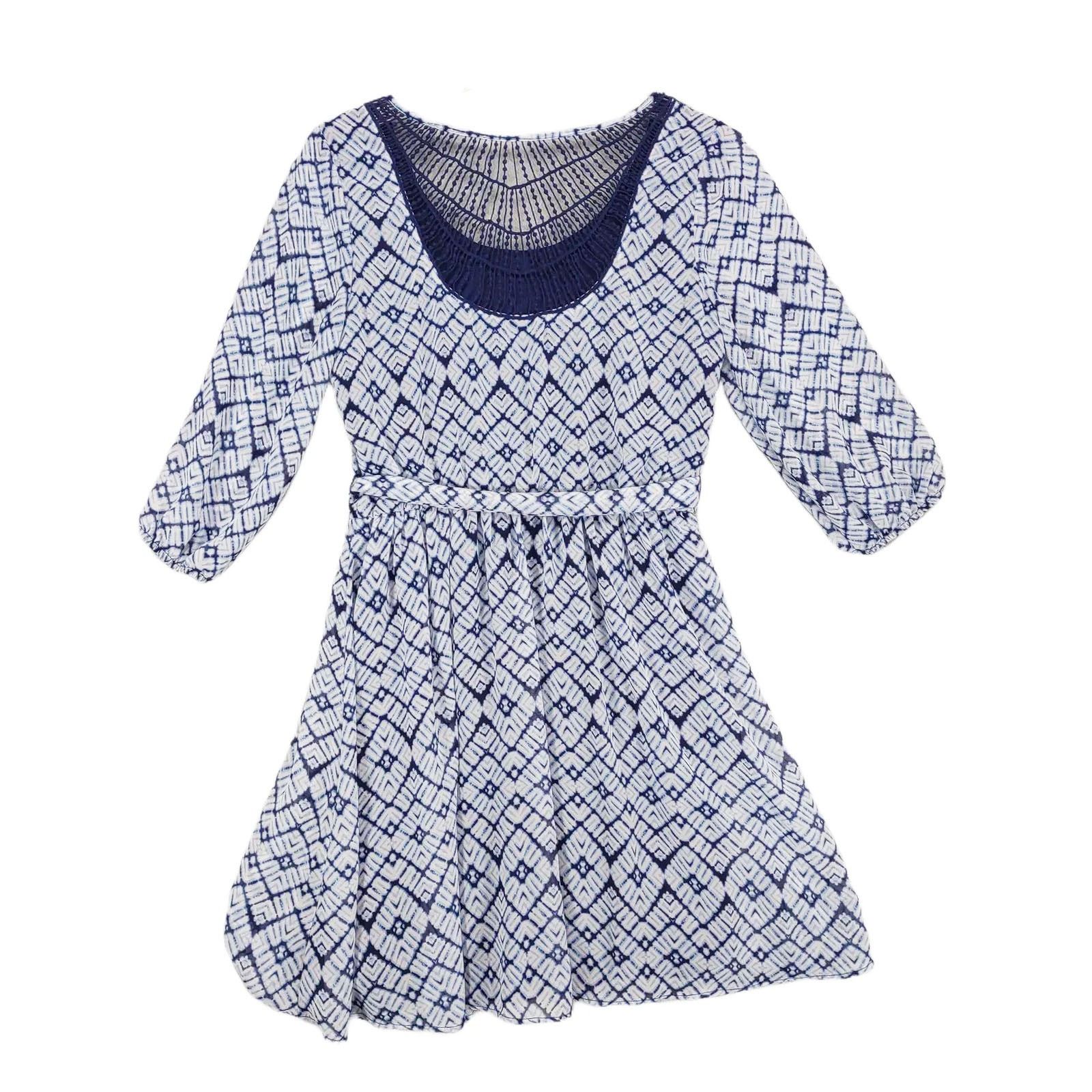 Other A. BYER Ikat Boho Print Crochet Back Sheer Blouson Dress Size M / US 6-8 / IT 42-44 - 2 Thumbnail