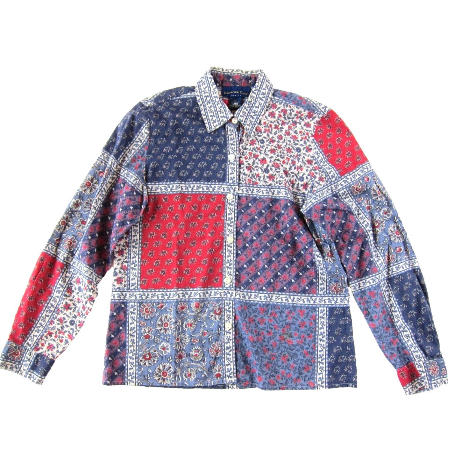 Charter Club VTG Charter Club Cotton Pink Blue Floral Collar Button Up Long Sleeve Blouse 6P Size M / US 6-8 / IT 42-44 - 2 Thumbnail
