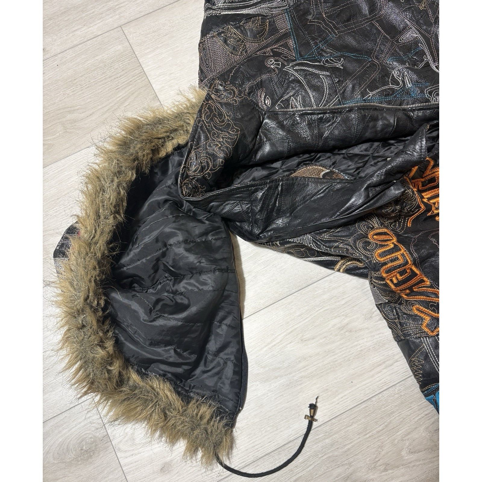Other Scarface Leather Embroidered Fur Hood Jacket Black Y2K 5XL Size US XXL / EU 58 / 5 - 9 Thumbnail
