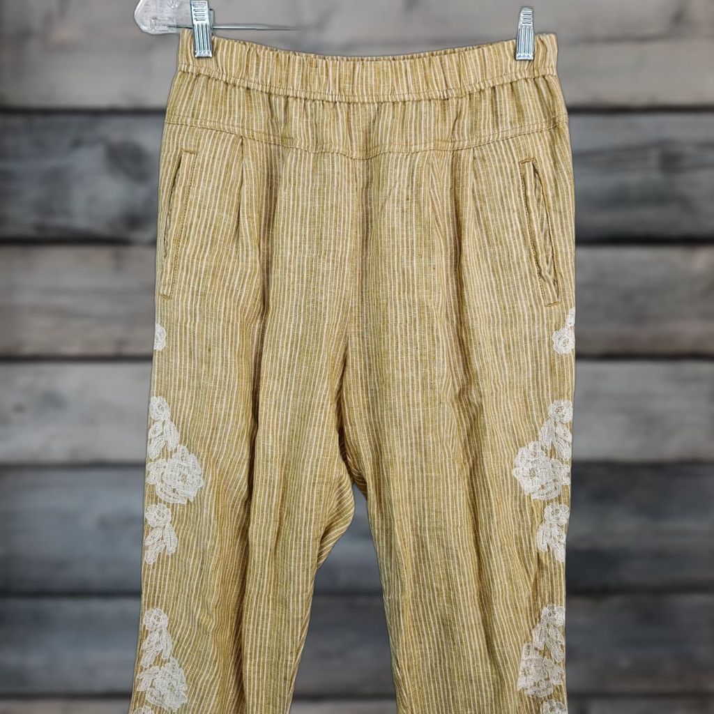 Anthropologie Anthropologie Womens Pants XS Multicolor Striped Linen Embroidered Pull On Ankle Size 26" / US 2 / IT 38 - 1 Thumbnail