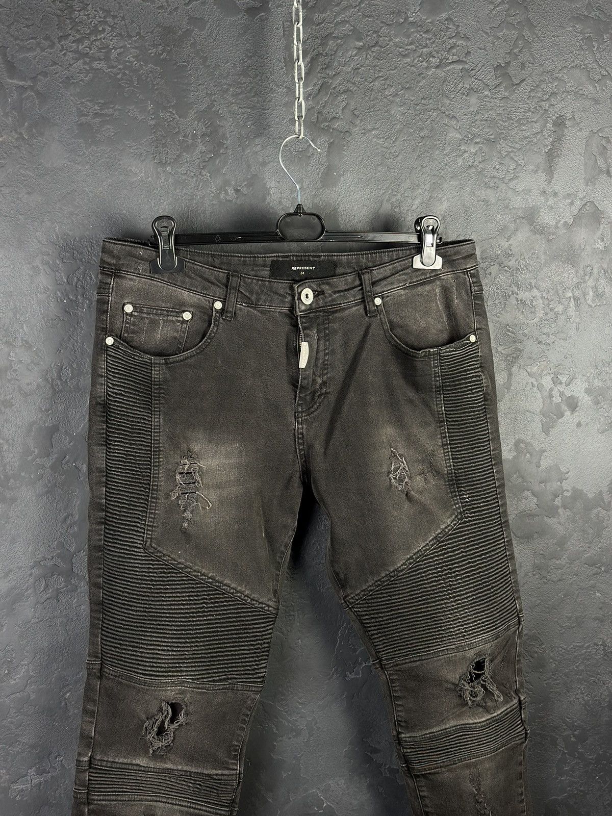 Represent Clo. Represent Destroyed Black Jeans Biker Denim Pants Size US 34 / EU 50 - 2 Thumbnail