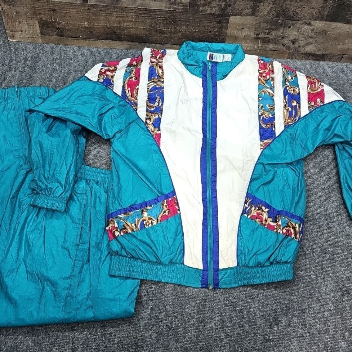 Vintage VINTAGE Bold Spirit Track Suit Women M Aqua W/ Stripes Jacket & Pants 90s Mens Womens Girls Size 32" / US 10 / IT 46 - 2 Thumbnail