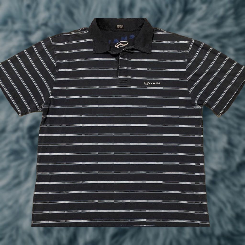 Quiksilver Vtg Vans Shoes Faded Striped Polo Shirt XL Skate Rowley Es Emerica Surf 90s Y2K Polo Shirt X L Striped Blue 90s Surf Skate Mens Size US XL / EU 56 / 4 - 1 Thumbnail