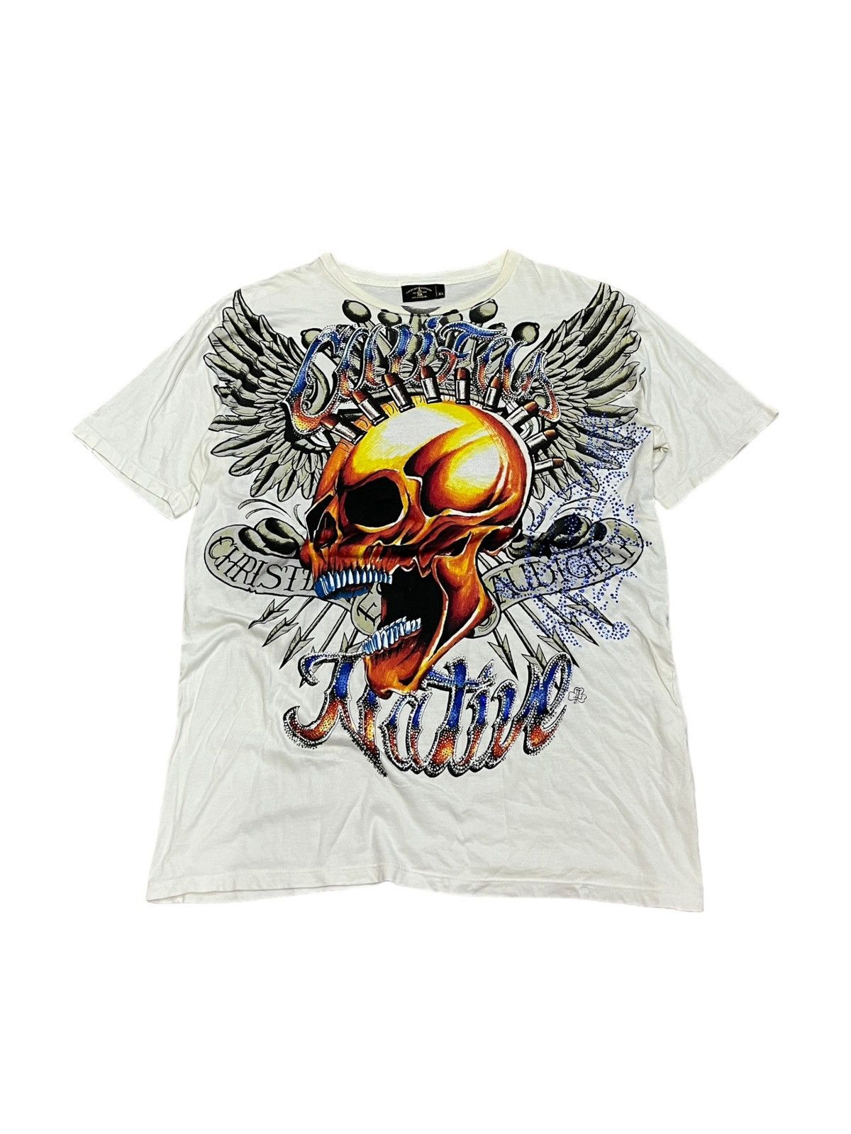 image of Crazy Christian Audigier Affliction Tattoo in White, Men's (Size XL)