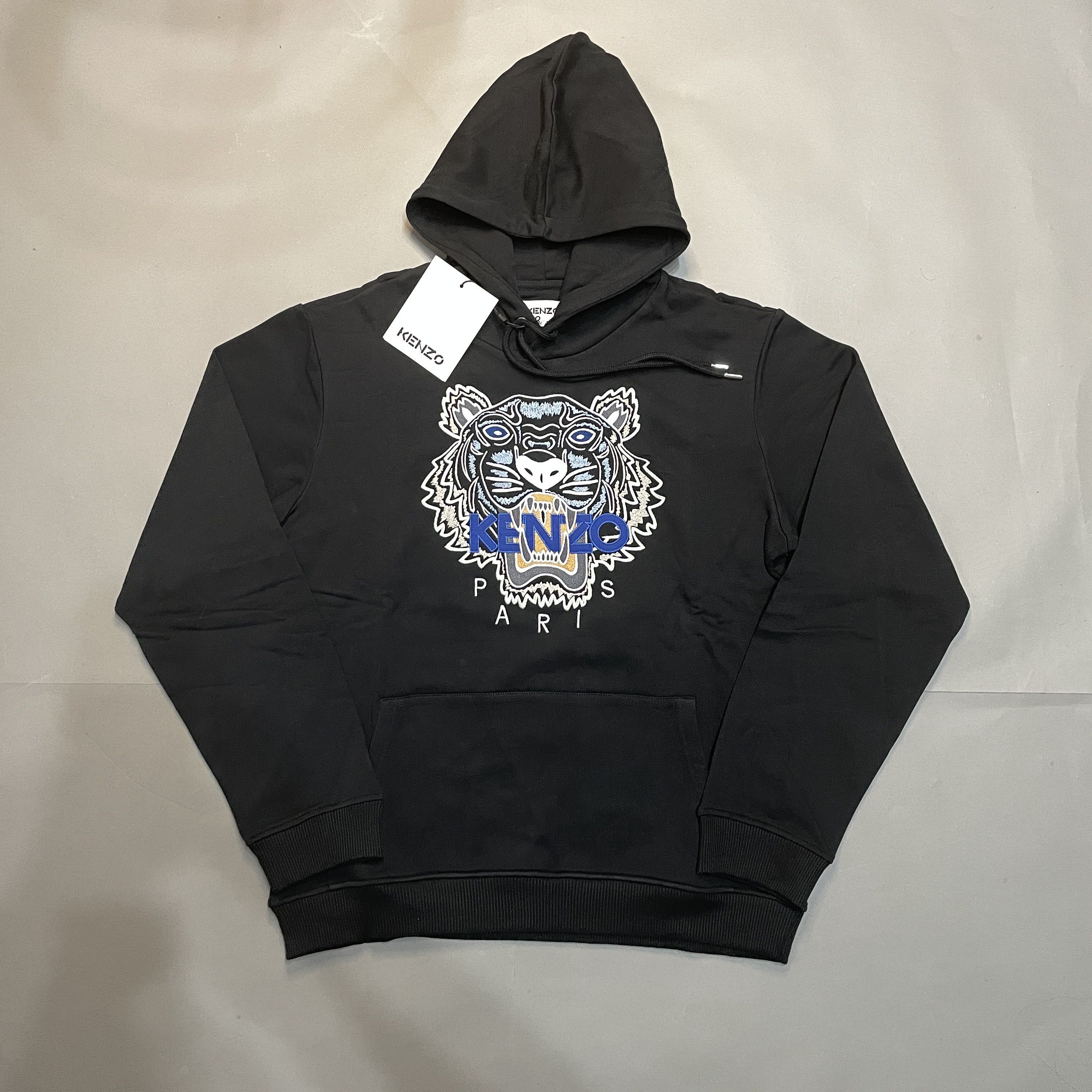 Image of New Kenzo Tiger Hoodie Black Blue Embroidered S, Men's (Size Small)