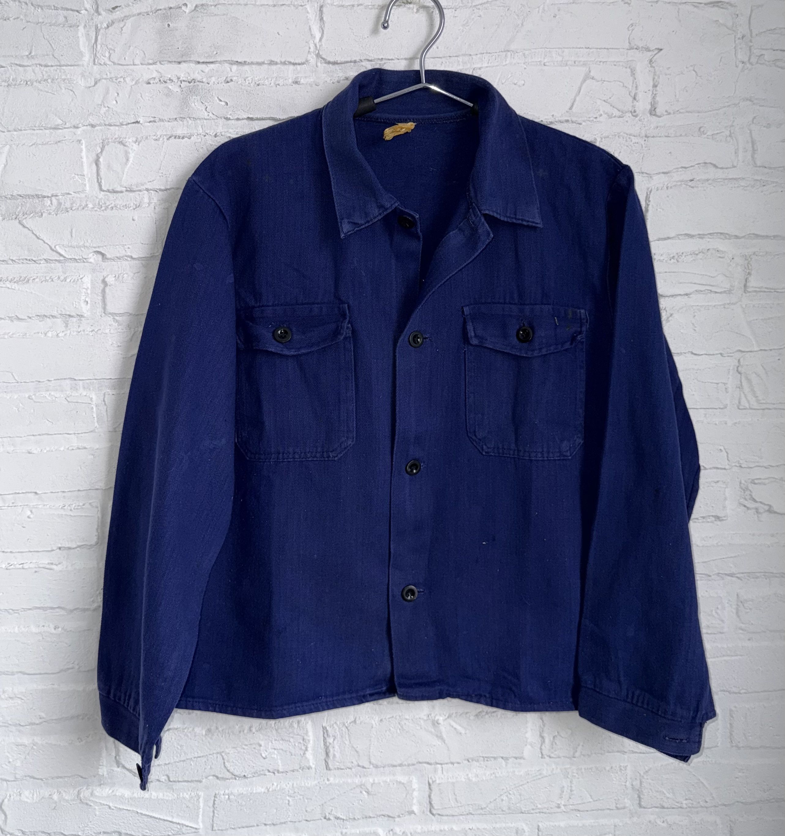 Vintage 60s 70s French Herringbone Work Jacket Boxy Chore