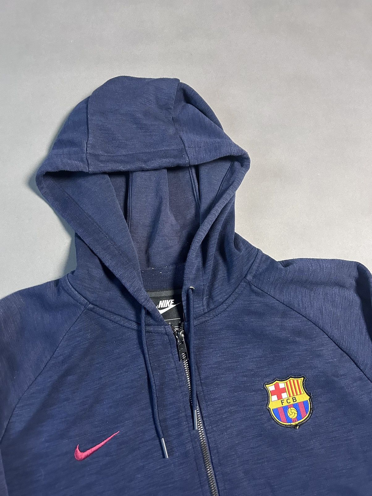 Nike FCB FC Barcelona Soccer Tech authentic Fleece Navy Zip Hoodie Sweatshirt Mens Small