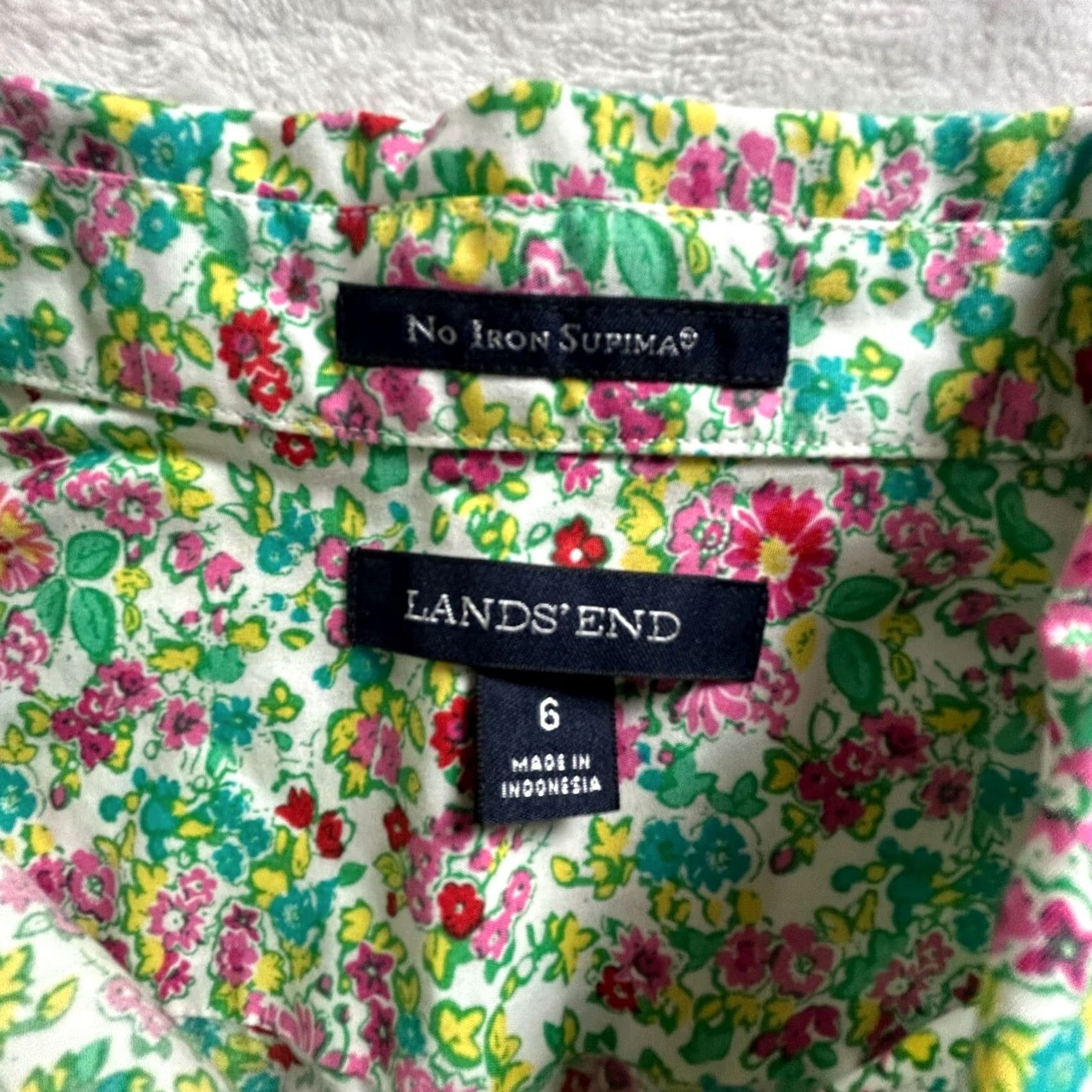 Lands' End Lands' End Womens Button-Down Shirt Floral No Iron Supima Cotton Size 6 Green Size M / US 6-8 / IT 42-44 - 3 Thumbnail