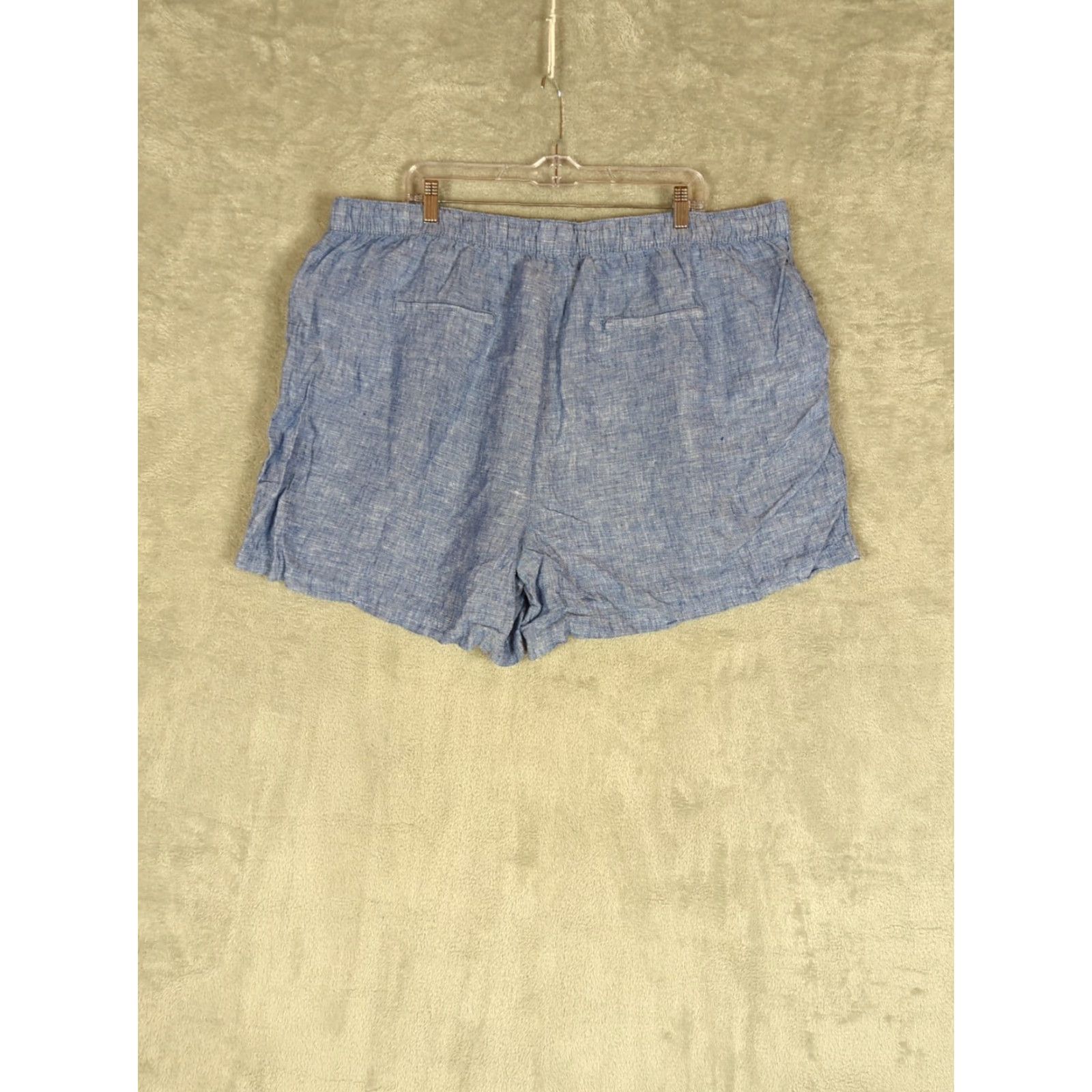 Vintage Tahari 100% Linen Blue Shorts Womens 3X Plus Size High Rise Elastic Waist Pockets Solid Beach Casual Summer Spring Vacation Linen Shorts Size 40" / US 18 - 4 Thumbnail