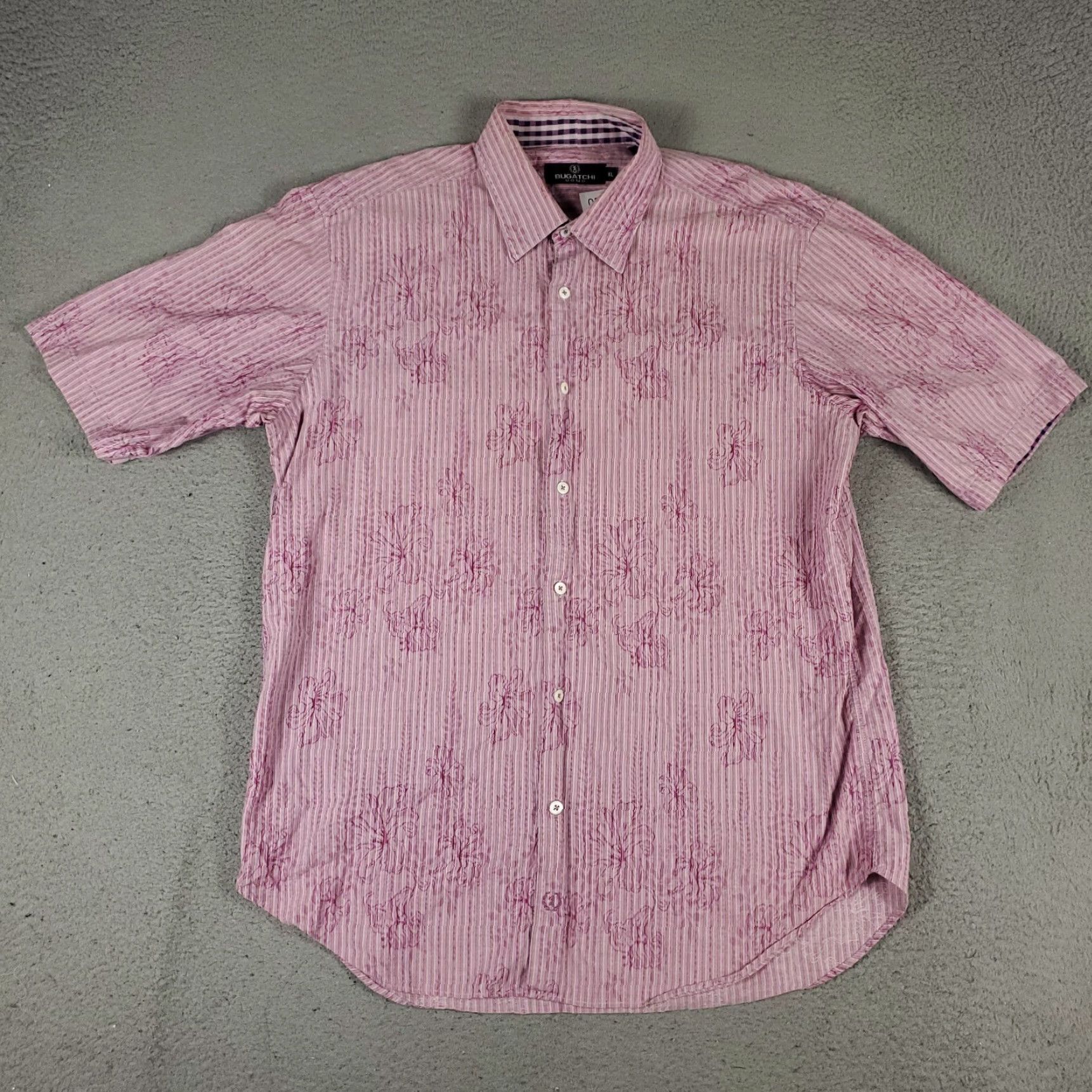 BUGATCHI VINTAGE Bugatchi Uomo Men's Shirt XL Pink Striped Casual Button Up Short Sleeve Size US XL / EU 56 / 4 - 2 Thumbnail