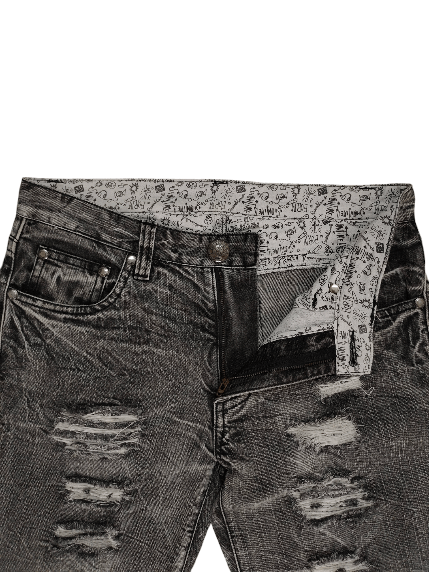 Comme des Garcons × Undercover Vintage Y2k Assured Joy Clawmark Distress Faded Denim Jeans Size US 32 / EU 48 - 19 Thumbnail