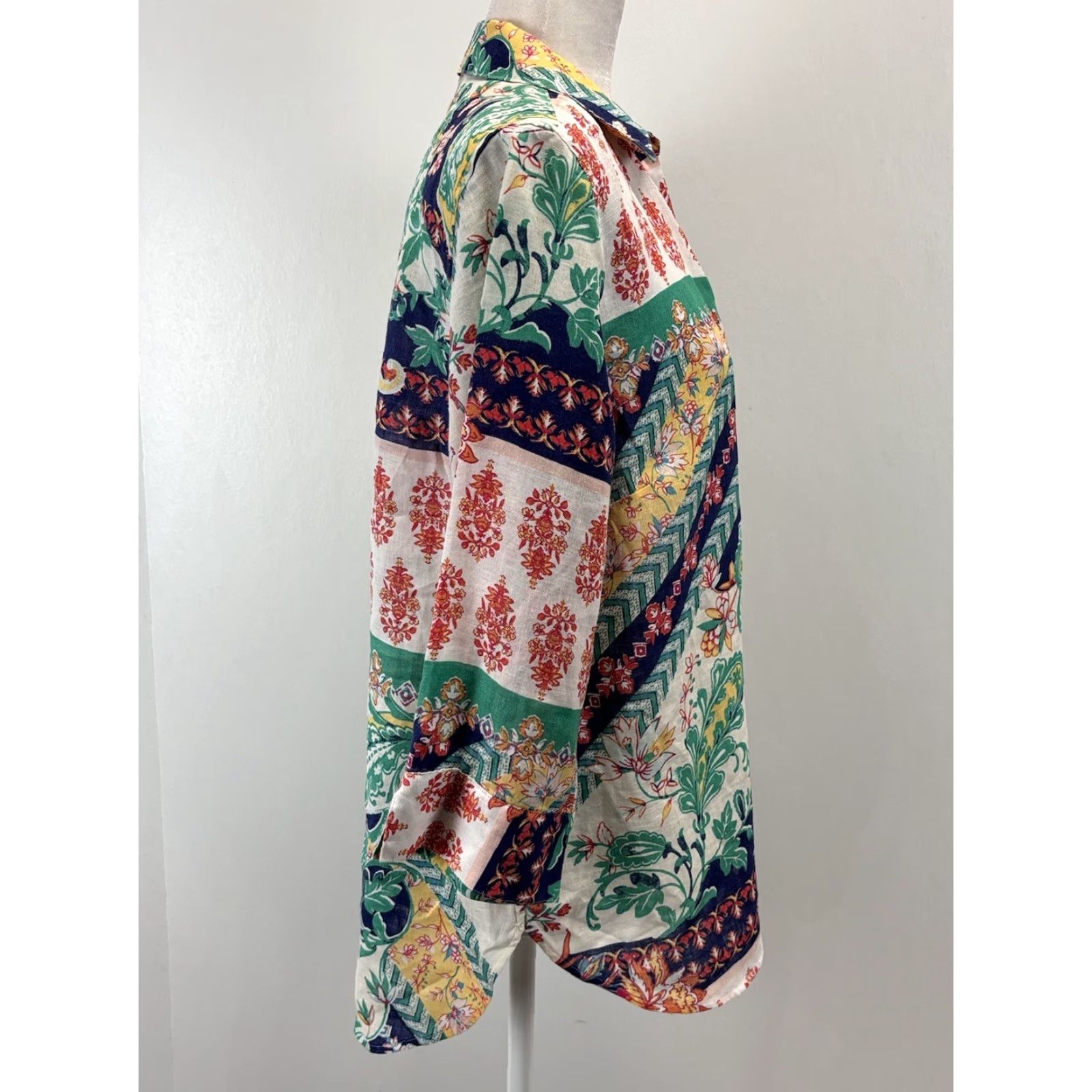 Vintage Chicos No Iron Linen Button Up Shirt Sz 1 US 8/10 Medium 3/4 Sleeves Mixed Print Size M / US 6-8 / IT 42-44 - 4 Thumbnail