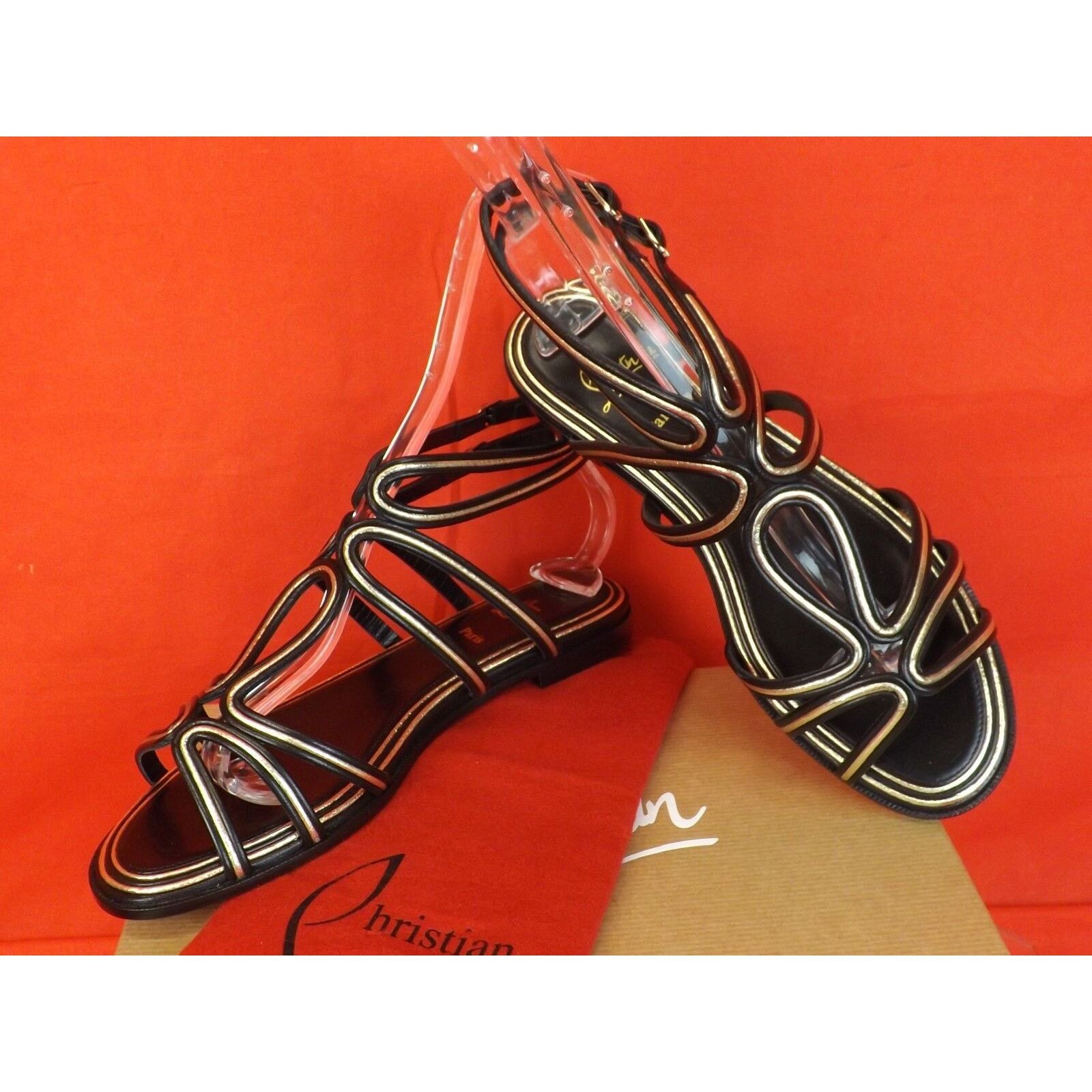 Christian Louboutin ZENOSANDY BLACK LEATHER CAGED FLATS GLADIATOR SANDALS 38.5 Size US 8.5 / IT 38.5 - 9 Thumbnail