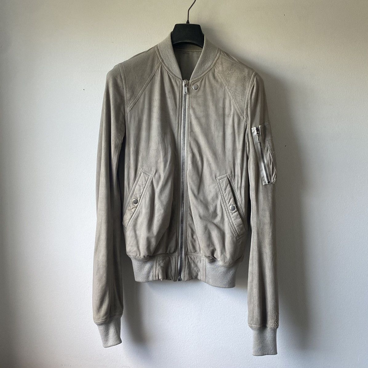 image of Rick Owens Ss19 Blistered Lamb Leather Bomber Oyster, Men's (Size Medium)