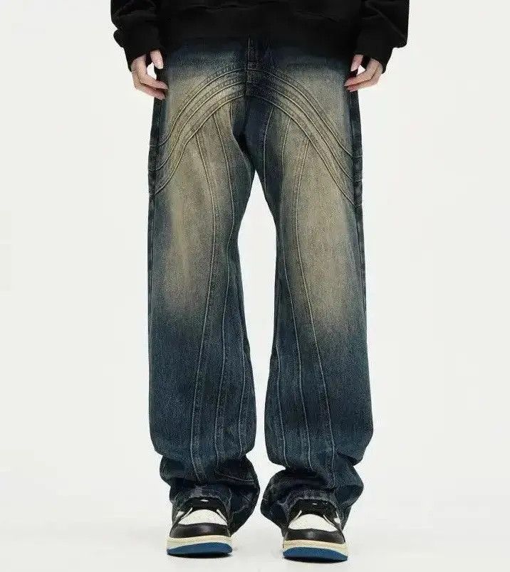 Japanese Brand Y2K Painted Circle Striped Baggy Jeans Size US 32 / EU 48 - 5 Thumbnail